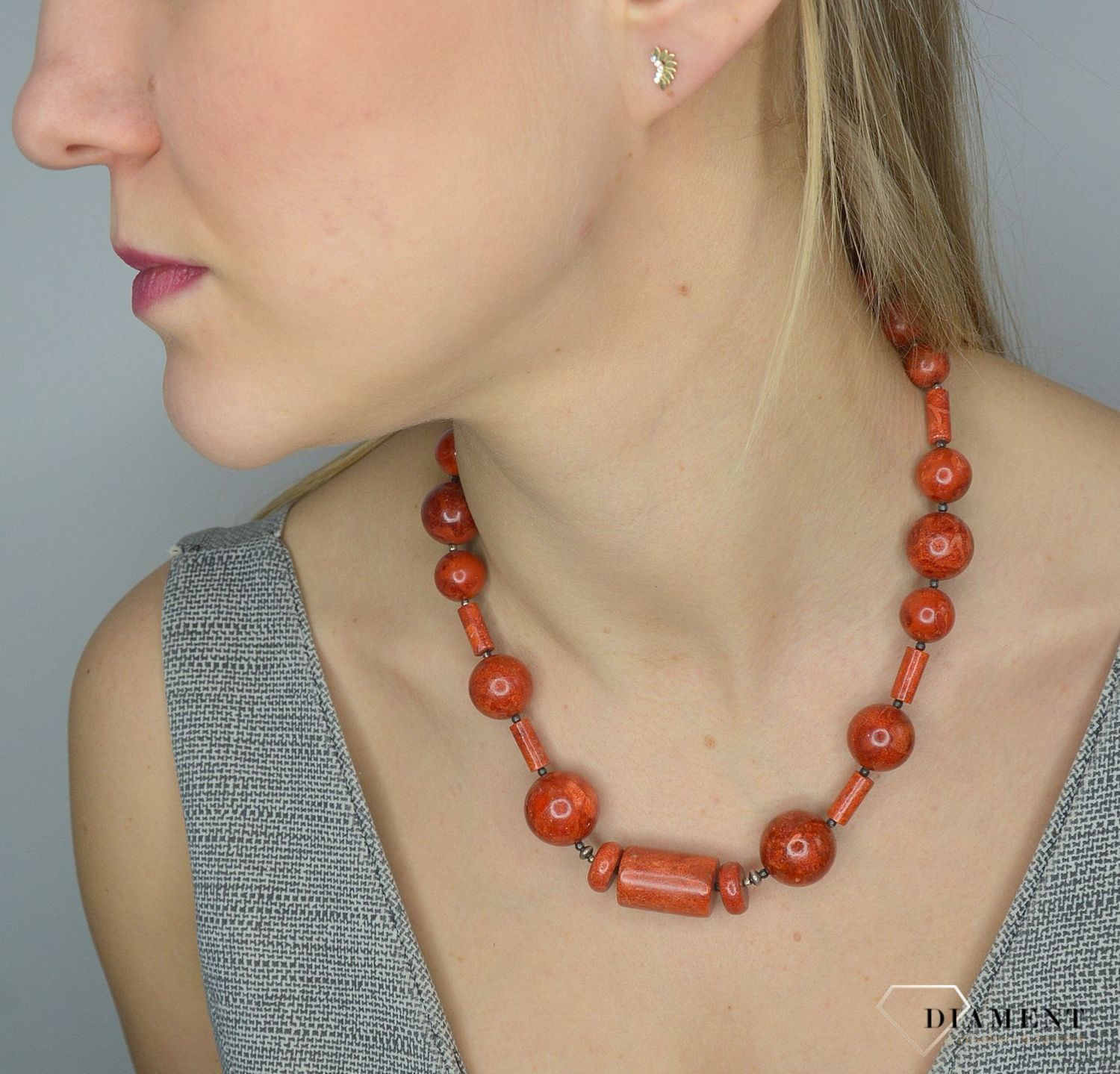 Naszyjnik z kamieniami naturalnymi koralowiec DIA-NSZ-2844-925. Efektowny naszyjnik z elementami srebra.jpg