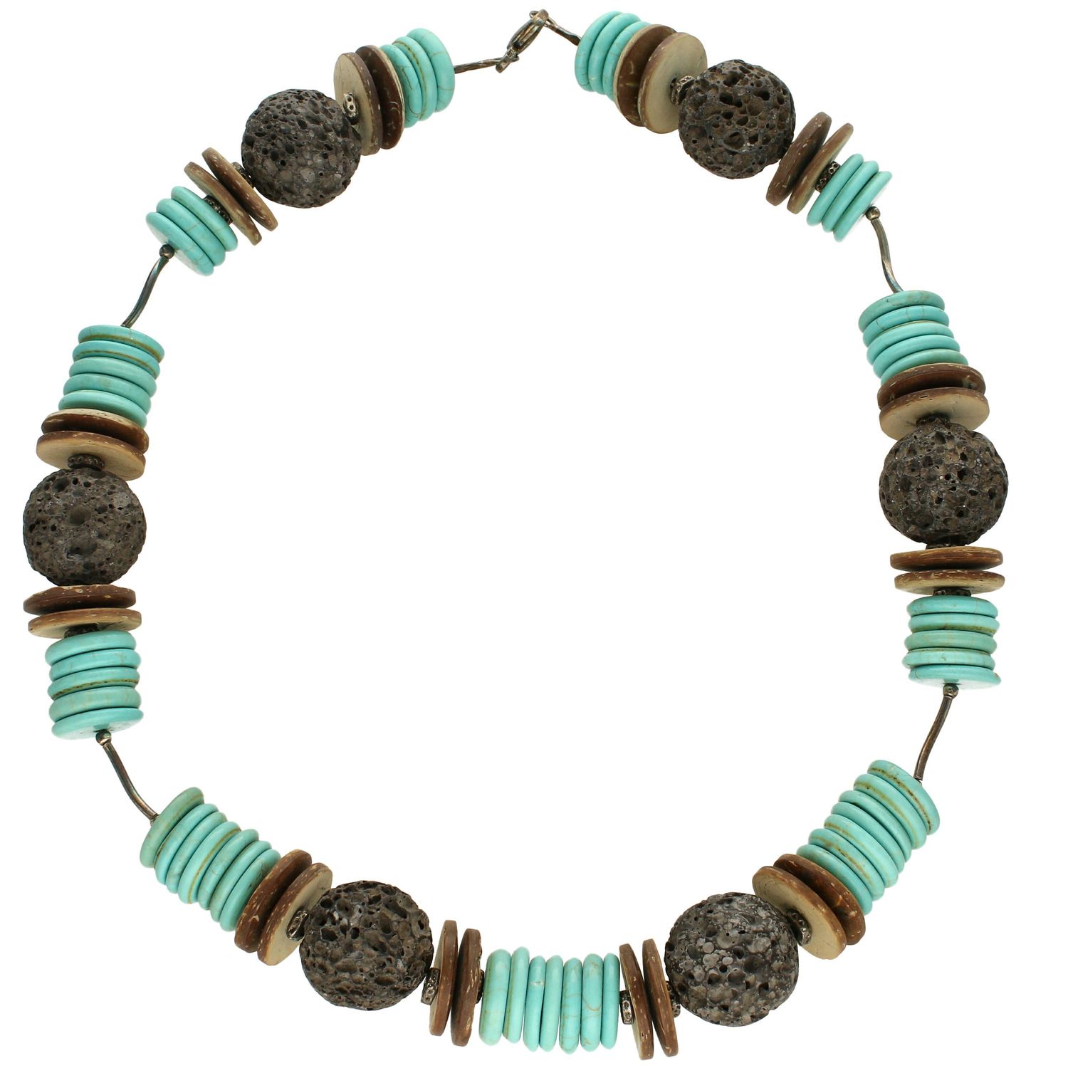 Naszyjnik z kamieniami naturalnymi turkus, lawa, drewno DIA-NSZ-2846-925. Efektowny naszyjnik z elementami srebra.jpg