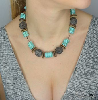 Naszyjnik z kamieniami naturalnymi turkus, lawa, drewno DIA-NSZ-2846-925.5.JPG