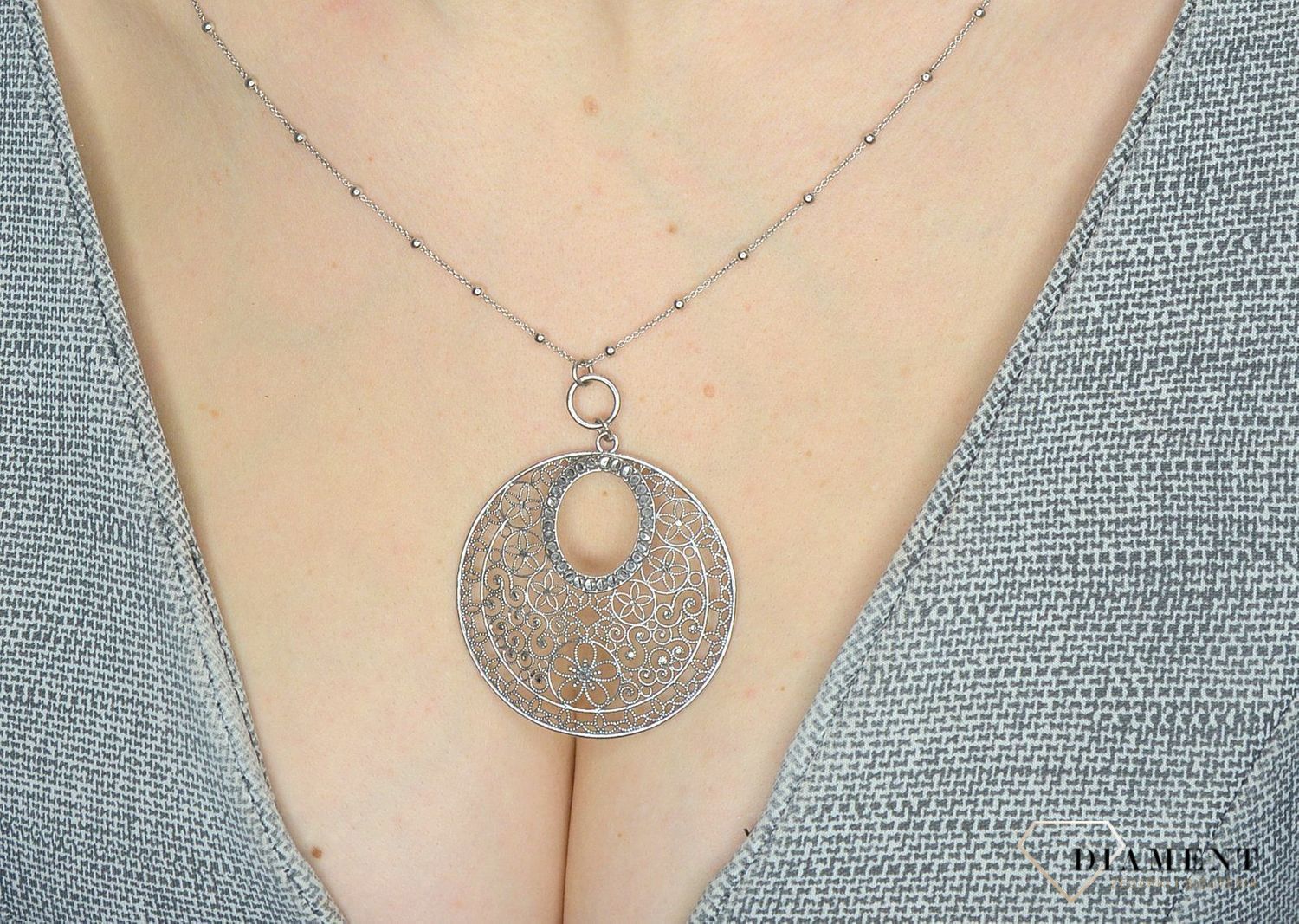 Srebrny naszyjnik damski z dużą ażurową zawieszką DIA-NSZ-2851-925✓Naszyjniki Damskie w Sklepie z Biżuterią zegarki-diament.pl✓.jpg