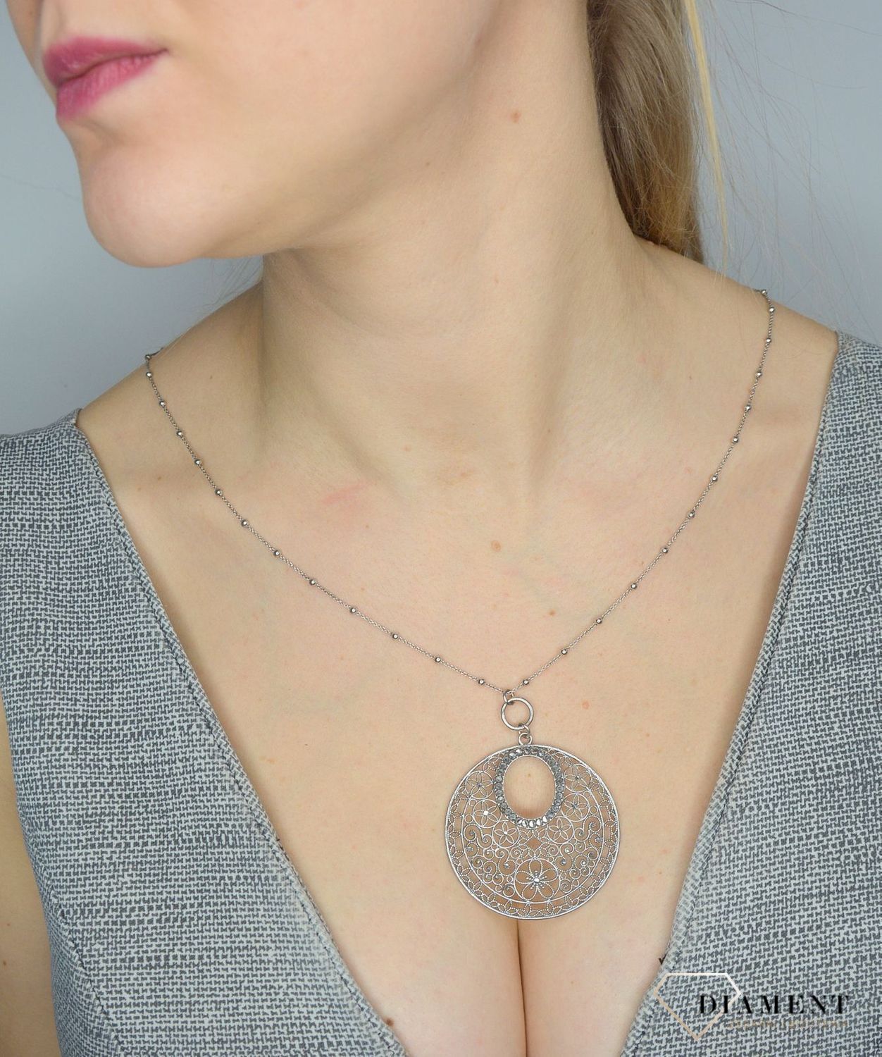Srebrny naszyjnik damski z dużą ażurową zawieszką DIA-NSZ-2851-925✓Naszyjniki Damskie w Sklepie z Biżuterią zegarki-diament.pl✓.jpg
