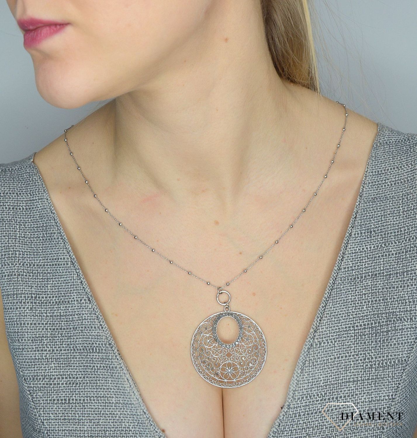 Srebrny naszyjnik damski z dużą ażurową zawieszką DIA-NSZ-2851-925✓Naszyjniki Damskie w Sklepie z Biżuterią zegarki-diament.pl✓.jpg