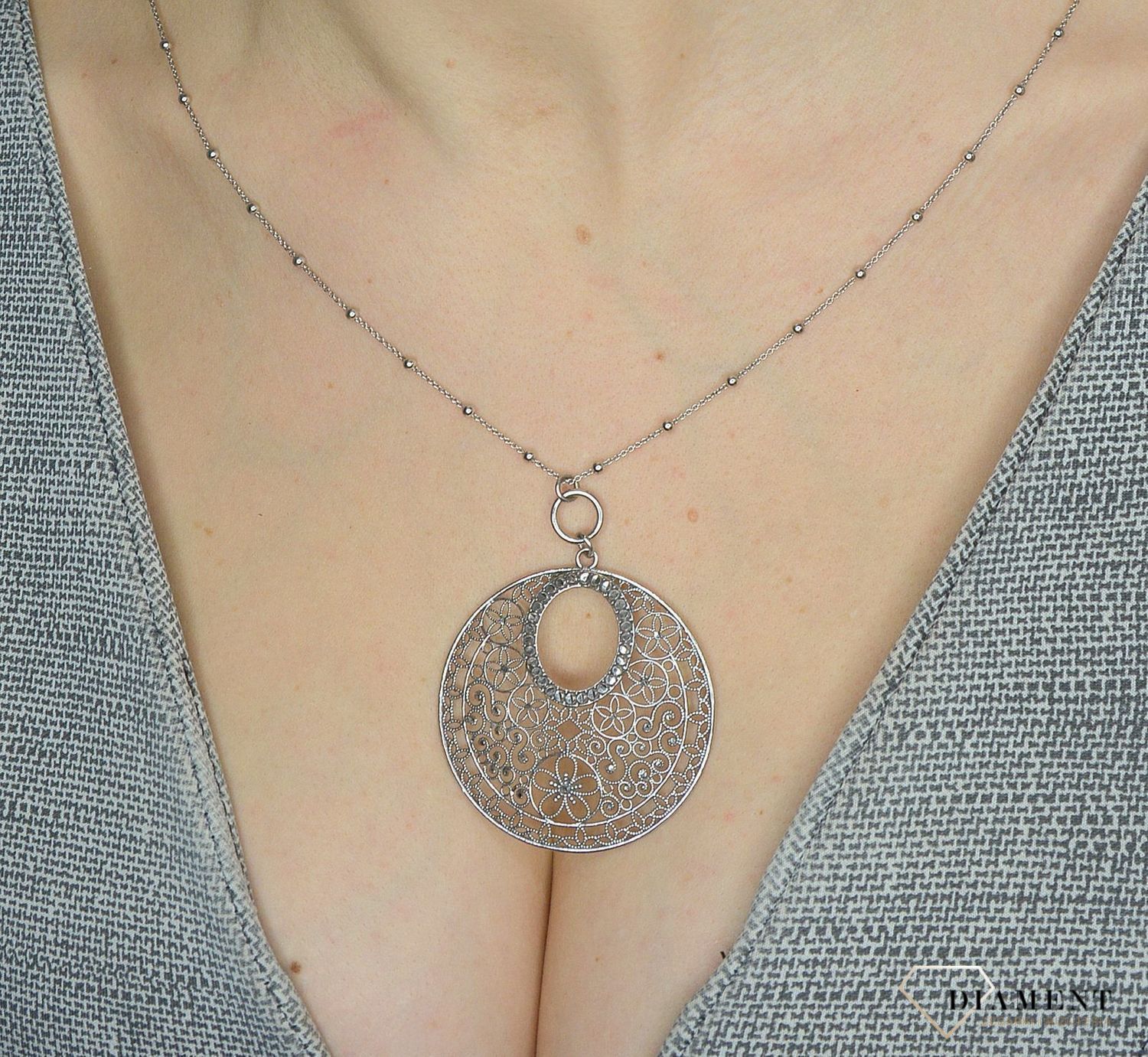Srebrny naszyjnik damski z dużą ażurową zawieszką DIA-NSZ-2851-925✓Naszyjniki Damskie w Sklepie z Biżuterią zegarki-diament.pl✓.jpg