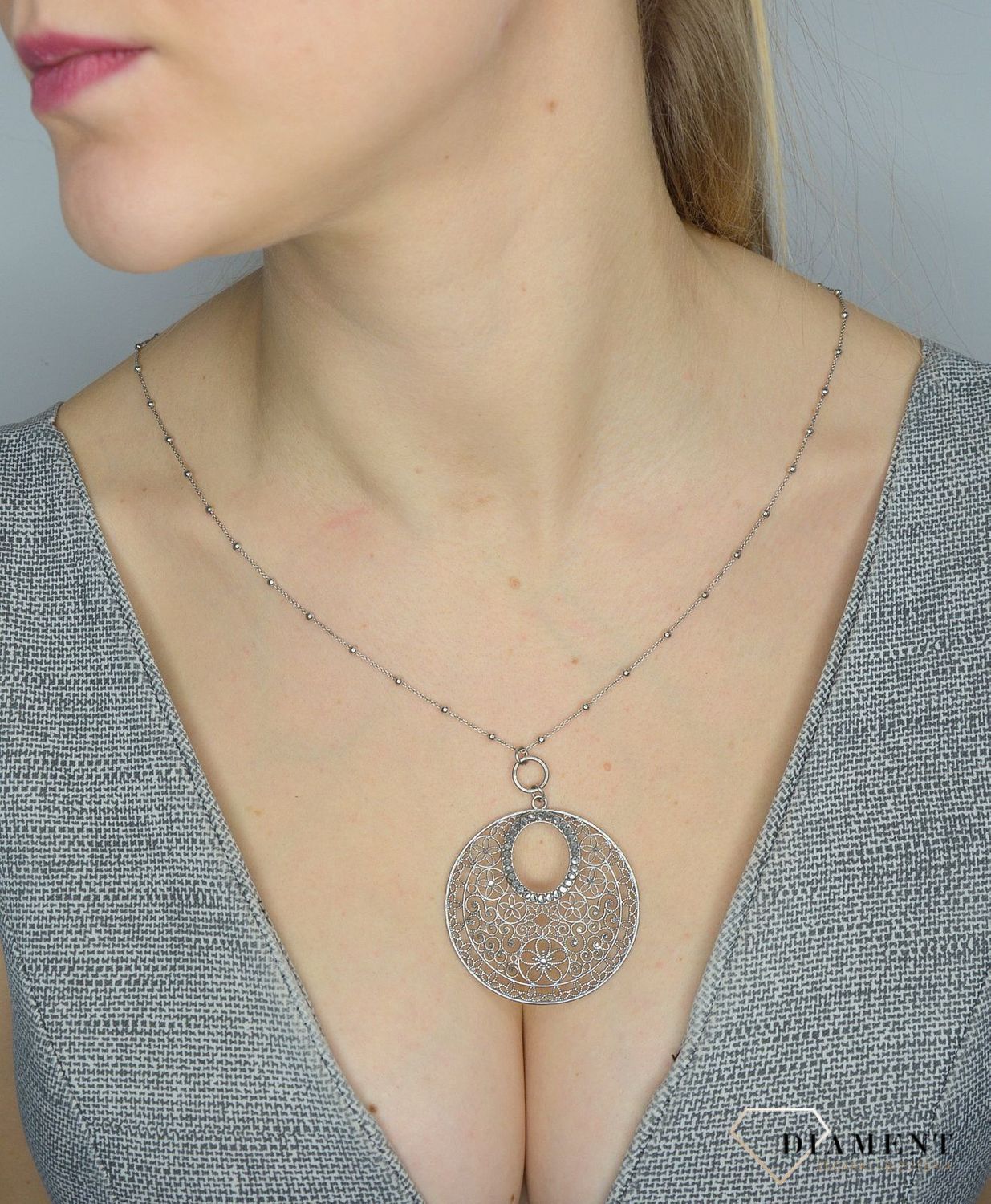 Srebrny naszyjnik damski z dużą ażurową zawieszką DIA-NSZ-2851-925✓Naszyjniki Damskie w Sklepie z Biżuterią zegarki-diament.pl✓.jpg