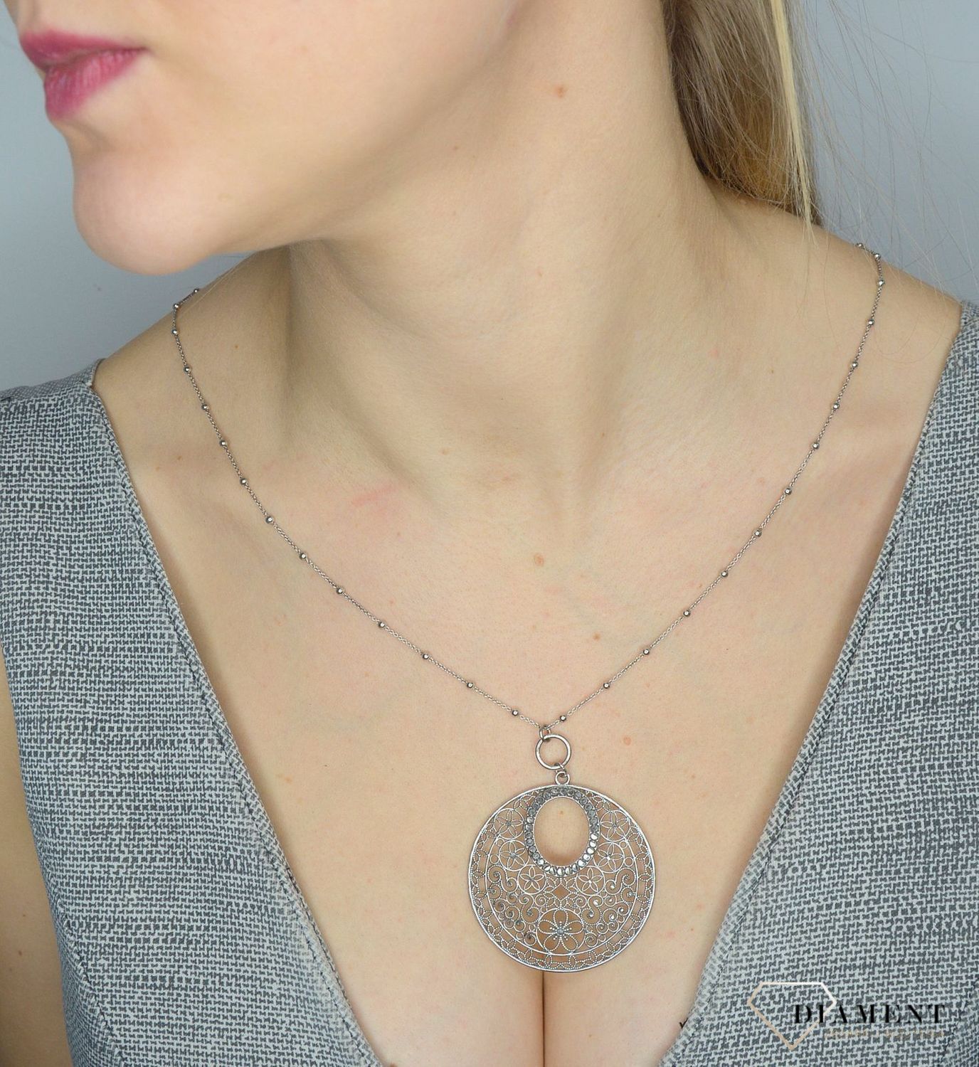 Srebrny naszyjnik damski z dużą ażurową zawieszką DIA-NSZ-2851-925✓Naszyjniki Damskie w Sklepie z Biżuterią zegarki-diament.pl✓.jpg