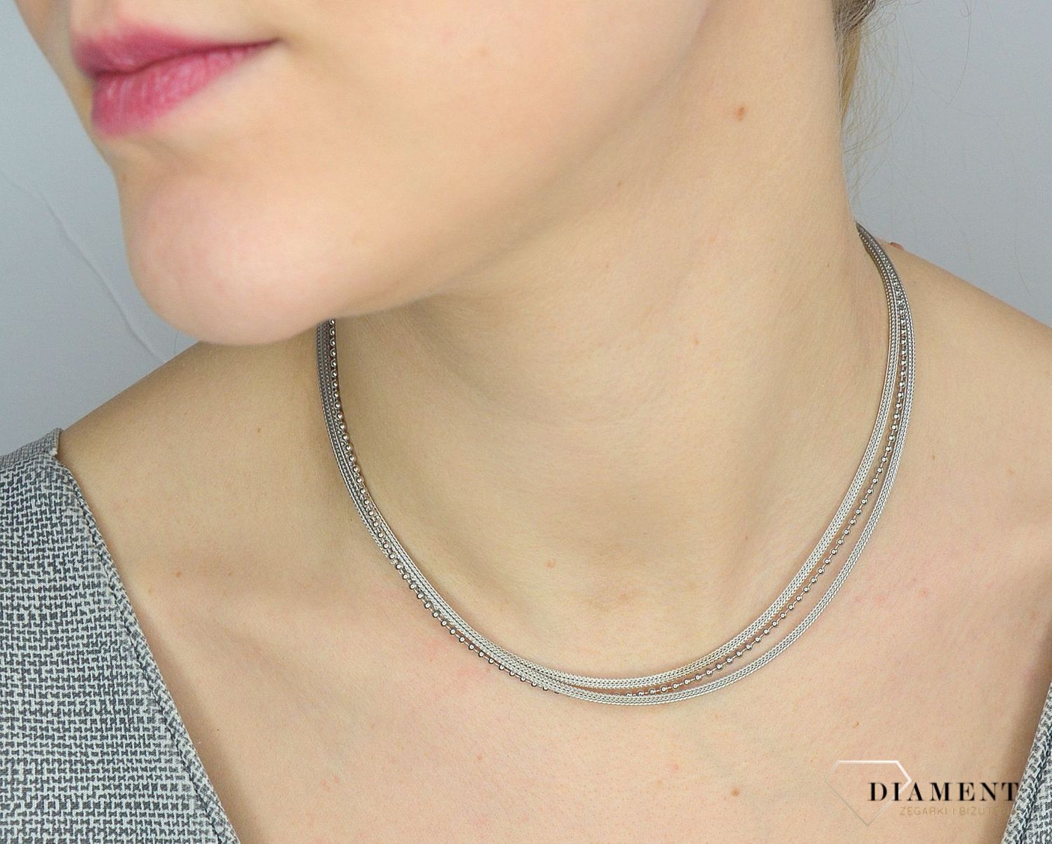 Srebrny naszyjnik 925 podwójny łańcuszek i kuleczki DIA-NSZ-2861-925.jpg