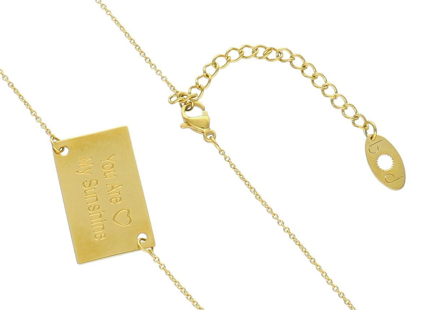 Damski naszyjnik stalowy pozłacany z napisem „You are my sunshine”. Długość 42 + 5 cm, zawieszka 2,5 × 1,5 cm. Model DIA-NSZ-2874-925 – biżuteria z emocjami.1.jpg