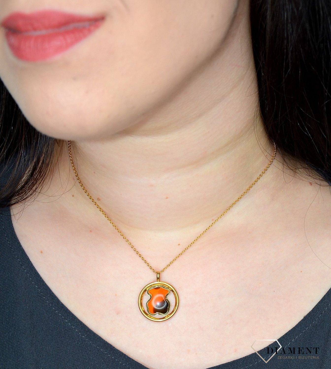 Naszyjnik damski TUOS z zawieszką brązowy miś DIA-NSZ-2878-STAL.jpg