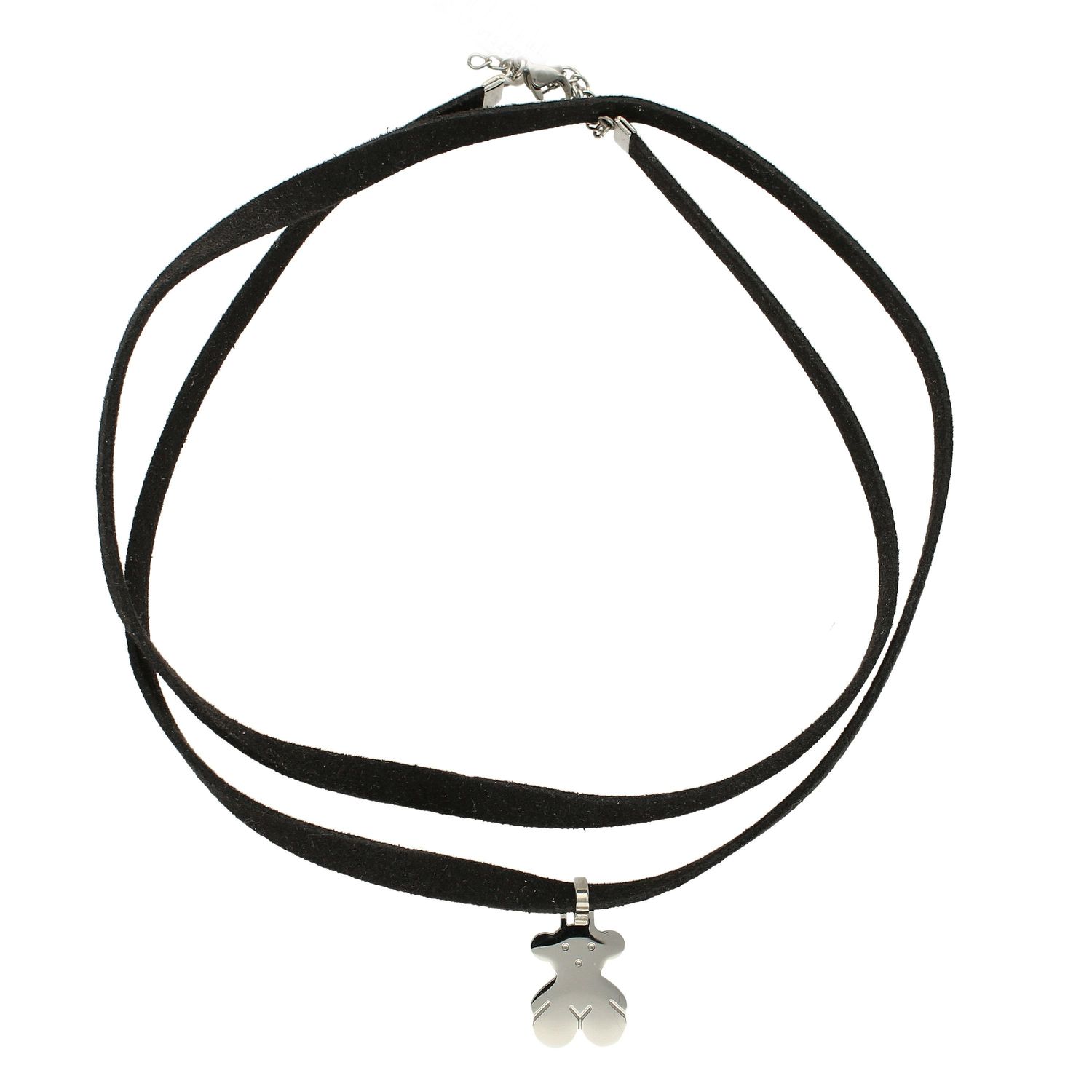 Naszyjnik choker czarny rzemyk ze srebrnym misiem DIA-NSZ-2880-INNE.jpg