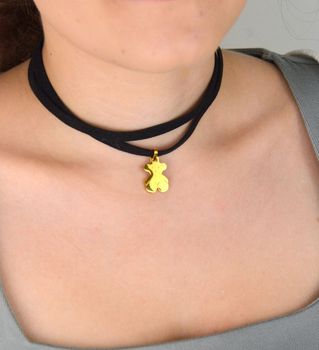 Pozłacany naszyjnik choker z zawieszką misia – delikatna biżuteria damska ze stali nierdzewnej. Długość 45 + 5 cm. Idealny prezent z uroczym akcentem (5).JPG