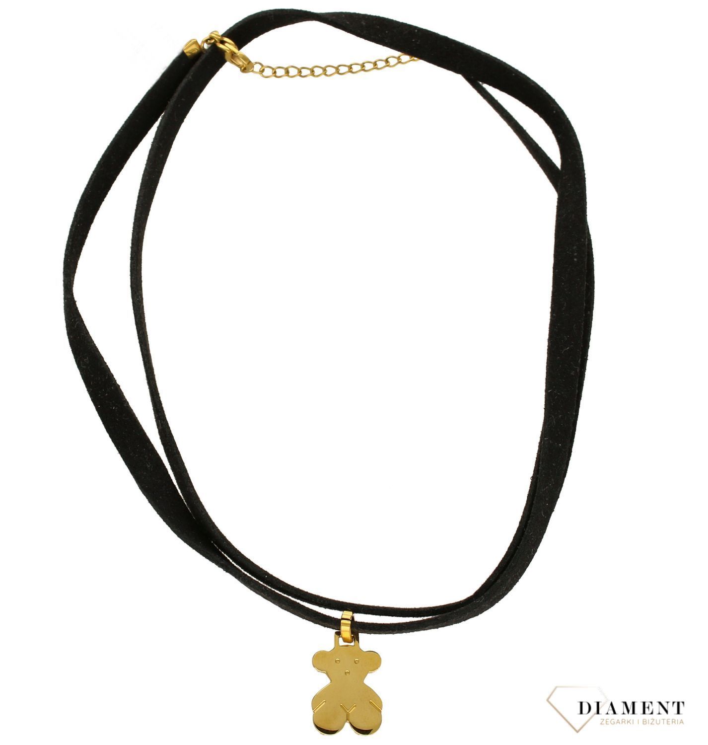 Naszyjnik choker czarny rzemyk z pozłacanym misiem DIA-NSZ-2881-INNE.jpg
