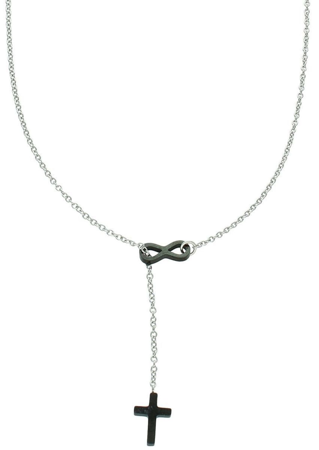 Naszyjnik damski stalowy DIA-NSZ-2883-STAL z czarnym krzyżykiem i znakiem nieskończoności. Długość 49 + 3 cm. Symboliczna i elegancka biżuteria dla nowoczesnych kobiet.1.jpg