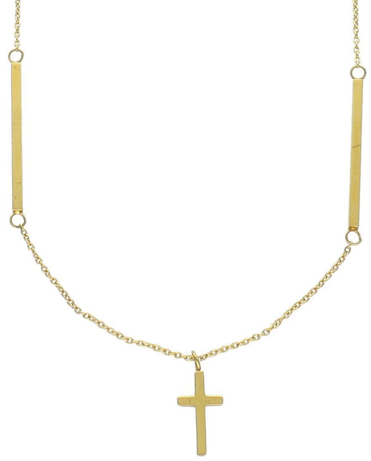 Naszyjnik damski stalowy pozłacany z pałeczkami i krzyżykiem. Długość 55 + 5 cm, zapięcie na karabińczyk. Elegancki, stylowy dodatek idealny na każdą okazję.1.jpg