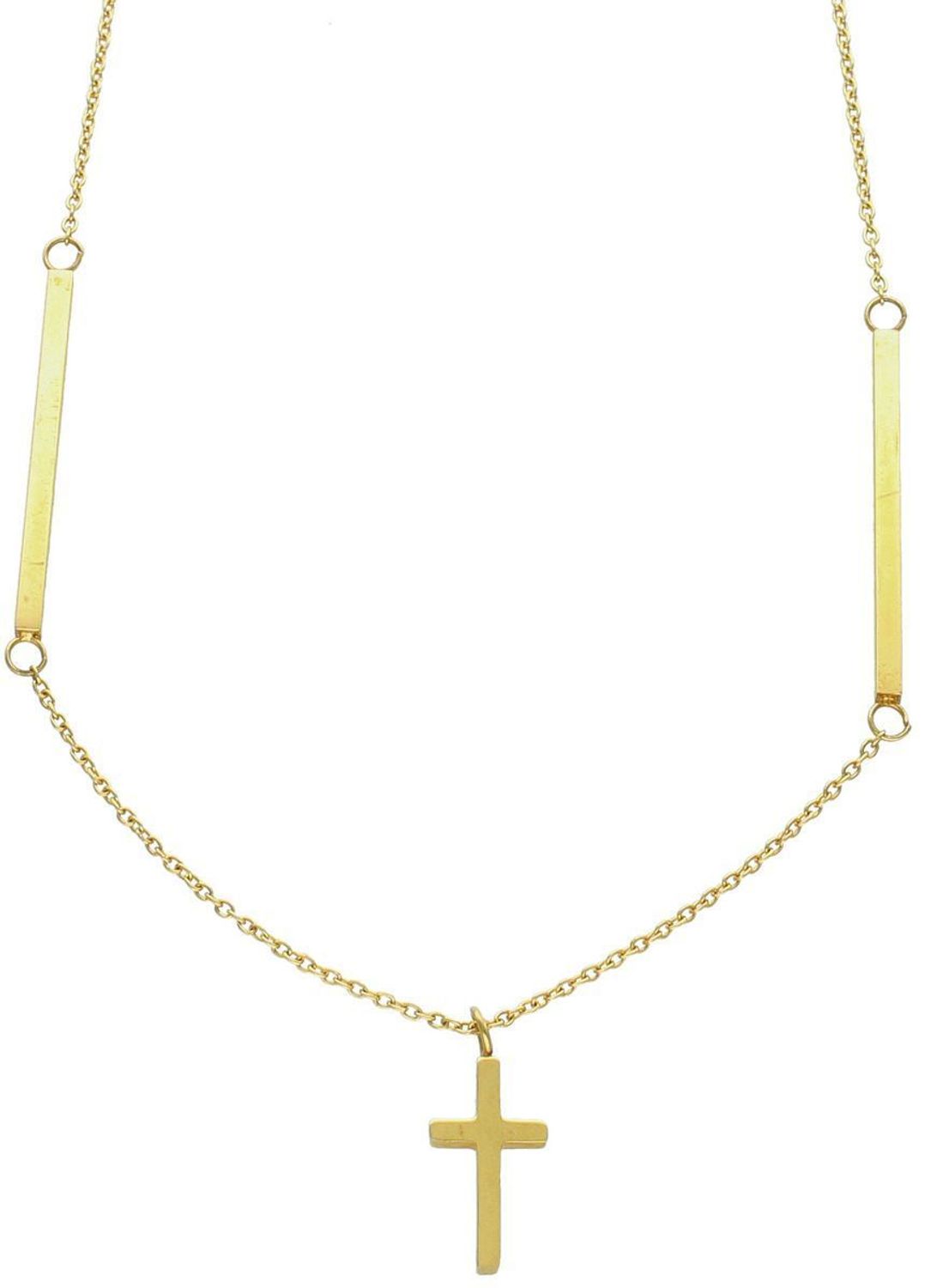 Naszyjnik damski stalowy pozłacany z pałeczkami i krzyżykiem. Długość 55 + 5 cm, zapięcie na karabińczyk. Elegancki, stylowy dodatek idealny na każdą okazję.1.jpg