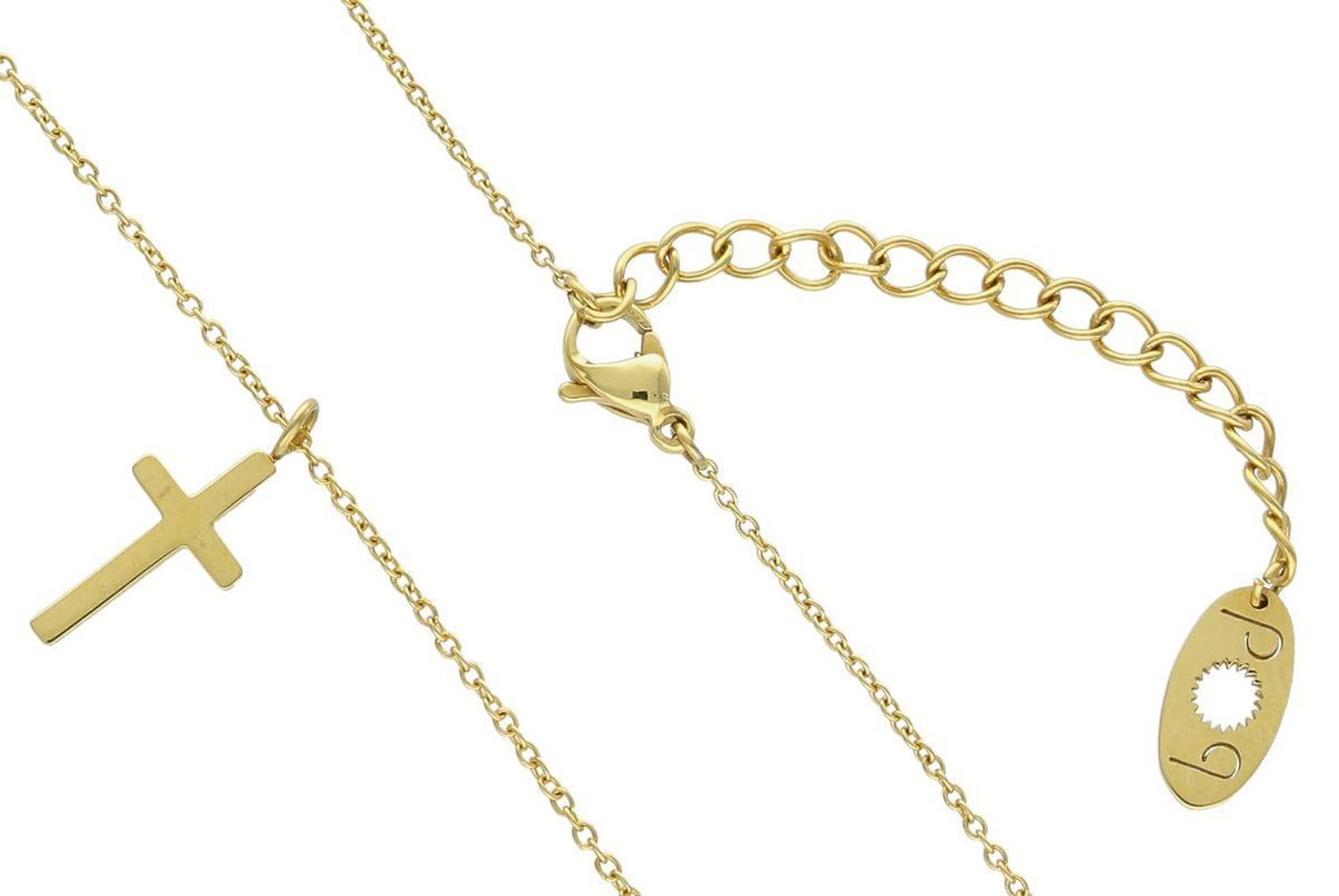 Naszyjnik damski stalowy pozłacany z pałeczkami i krzyżykiem. Długość 55 + 5 cm, zapięcie na karabińczyk. Elegancki, stylowy dodatek idealny na każdą okazję.1.jpg