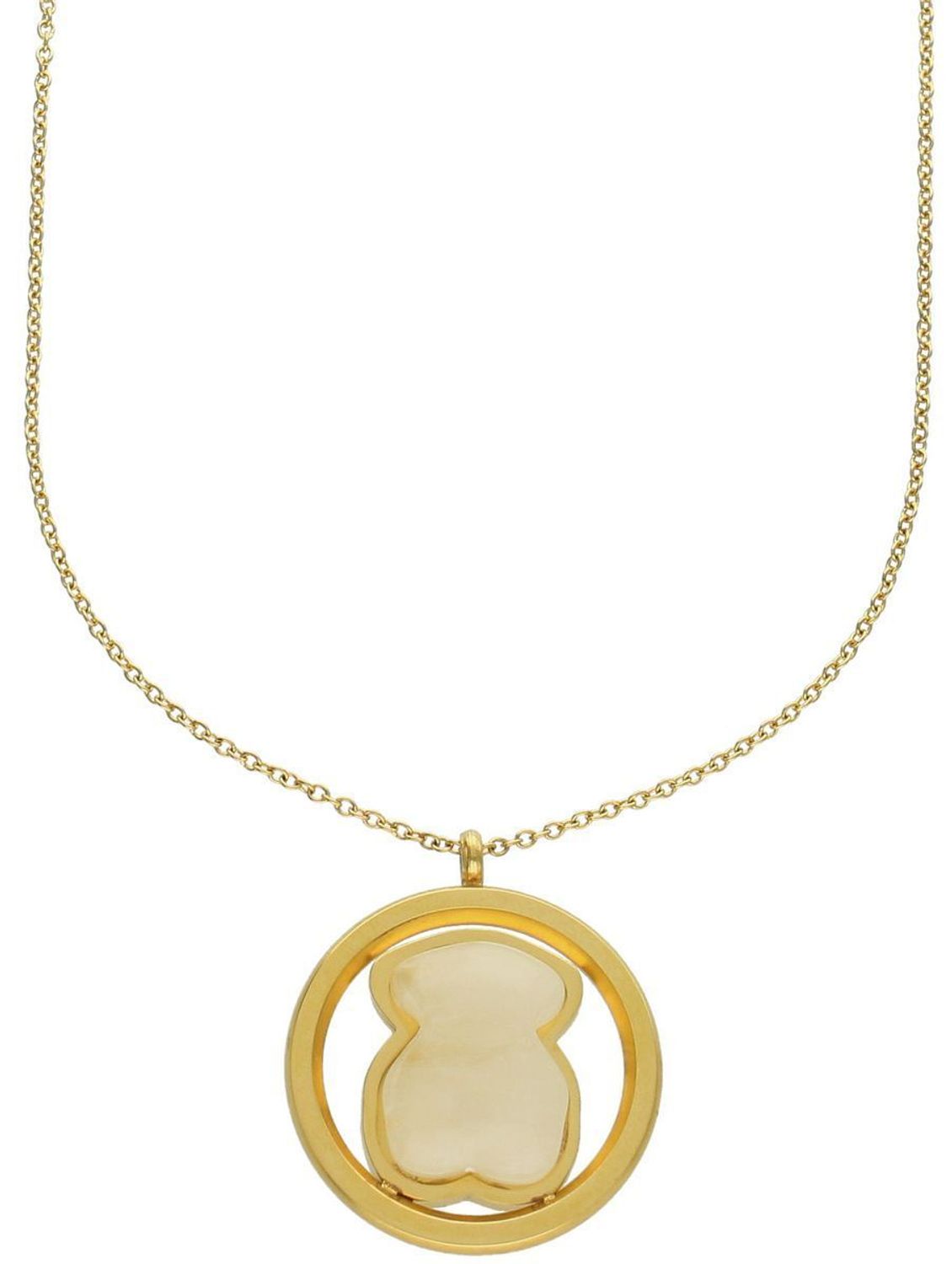 Naszyjnik damski stalowy pozłacany z perłowym misiem. Długość 45 + 5 cm, zapięcie na karabińczyk. Subtelna i urocza biżuteria – idealna na prezent!1.jpg