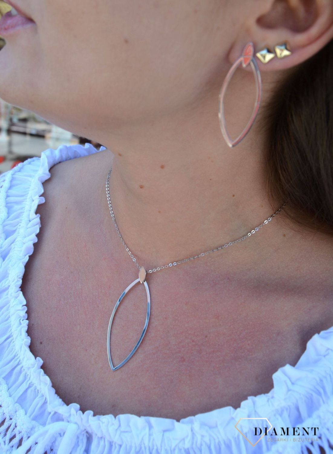 Naszyjniki srebrny  'Gładki Liść' DIA-NSZ-2987-925.jpg