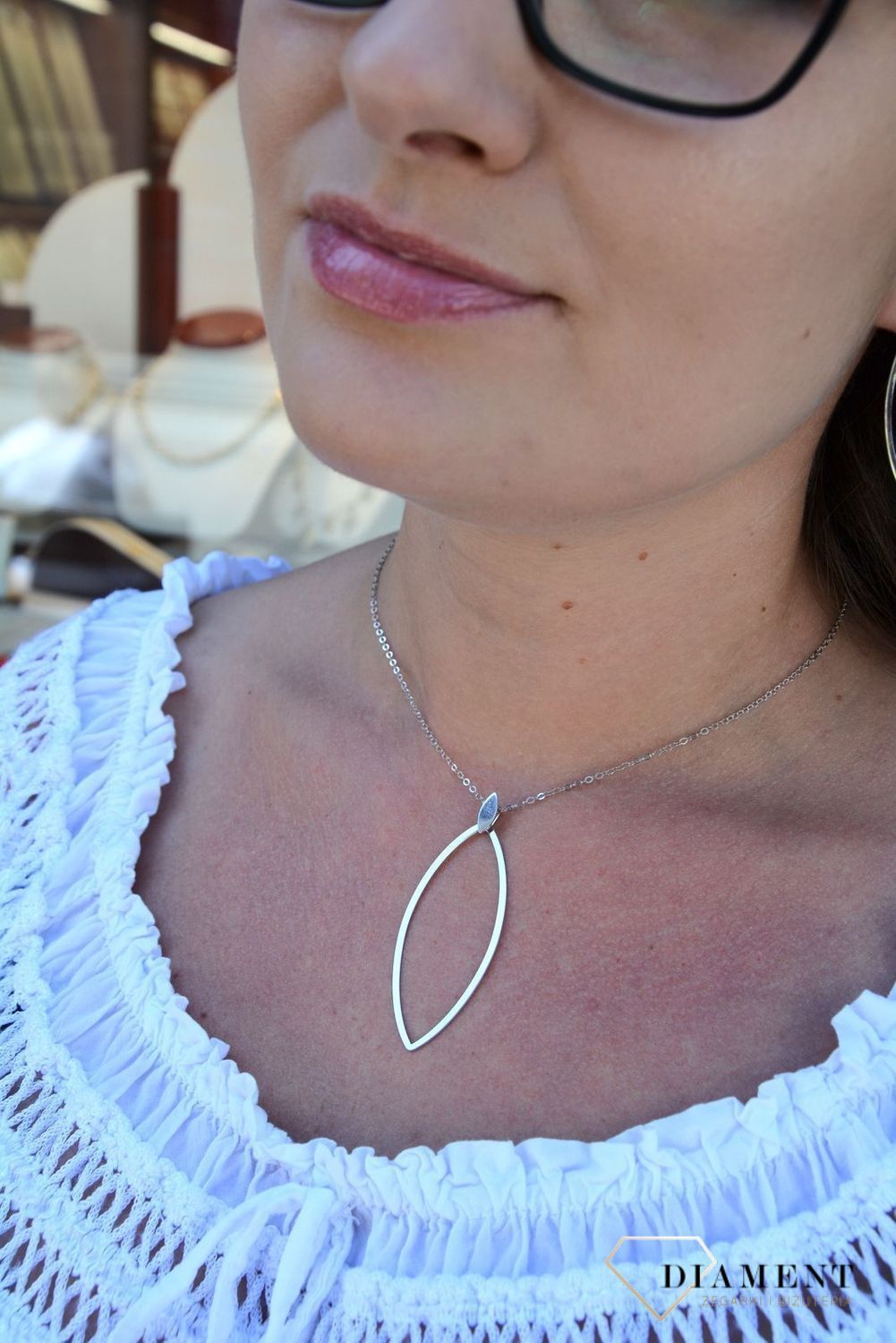 Naszyjniki srebrny  'Gładki Liść' DIA-NSZ-2987-925.jpg