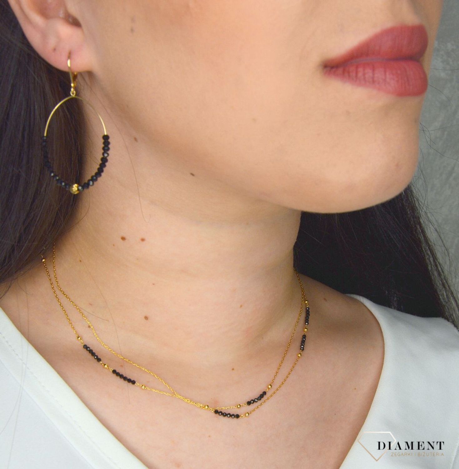 Naszyjnik srebrny pozłacany z czarnymi koralikami DIA-NSZ-2988-925.jpg