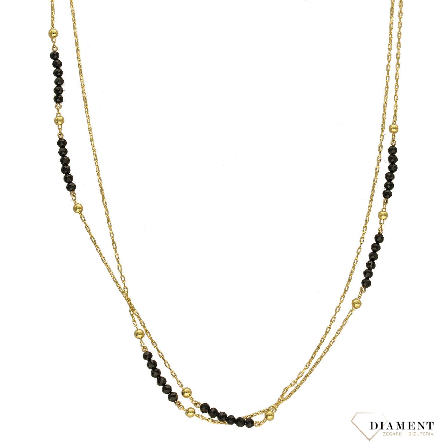 Naszyjnik srebrny pozłacany z czarnymi koralikami DIA-NSZ-2988-925.jpg