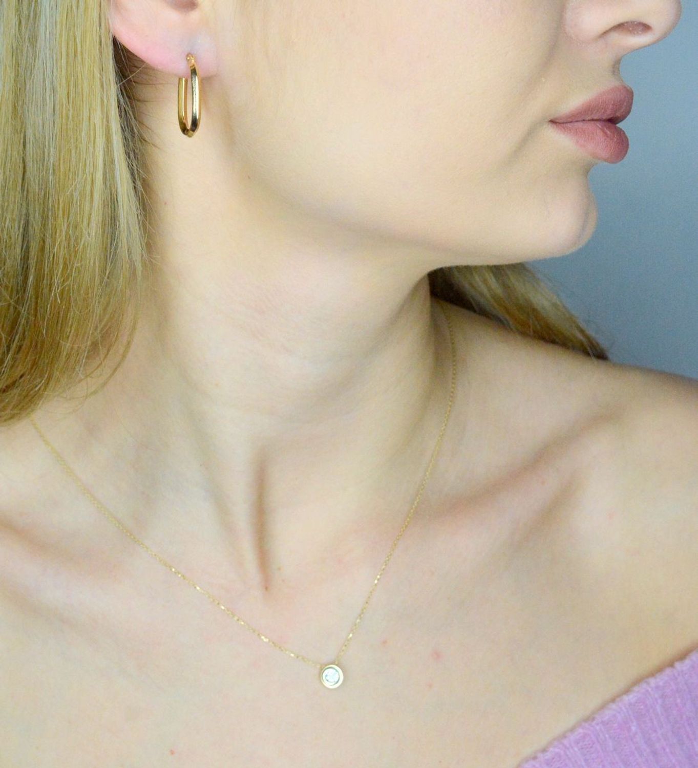 Naszyjnik złoty z białą cyrkonią w złotej zaokrąglonej oprawie próba 585, DIA-NSZ-3-25-N00456-2XL-585  Delikatny naszyjnik wykonany z najwyższej jakości złota próby 585.jpg