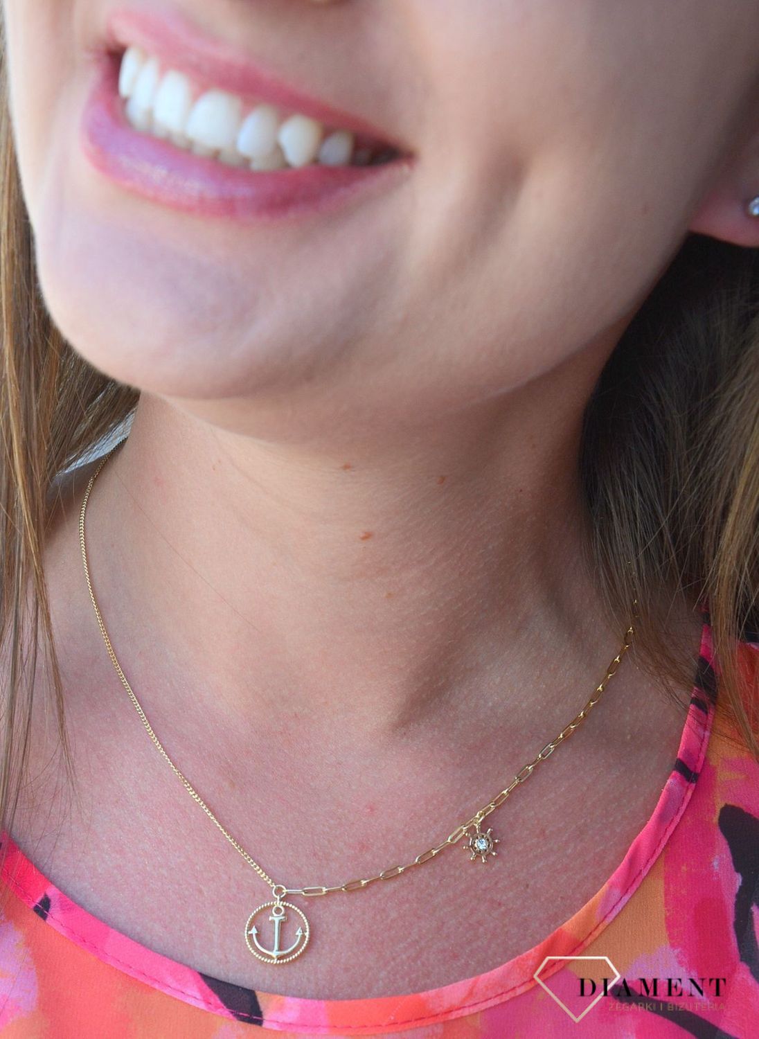 Naszyjnik pozłacany z elementami marynistycznymi kotwica i ster DIA-NSZ-3061-925.jpg