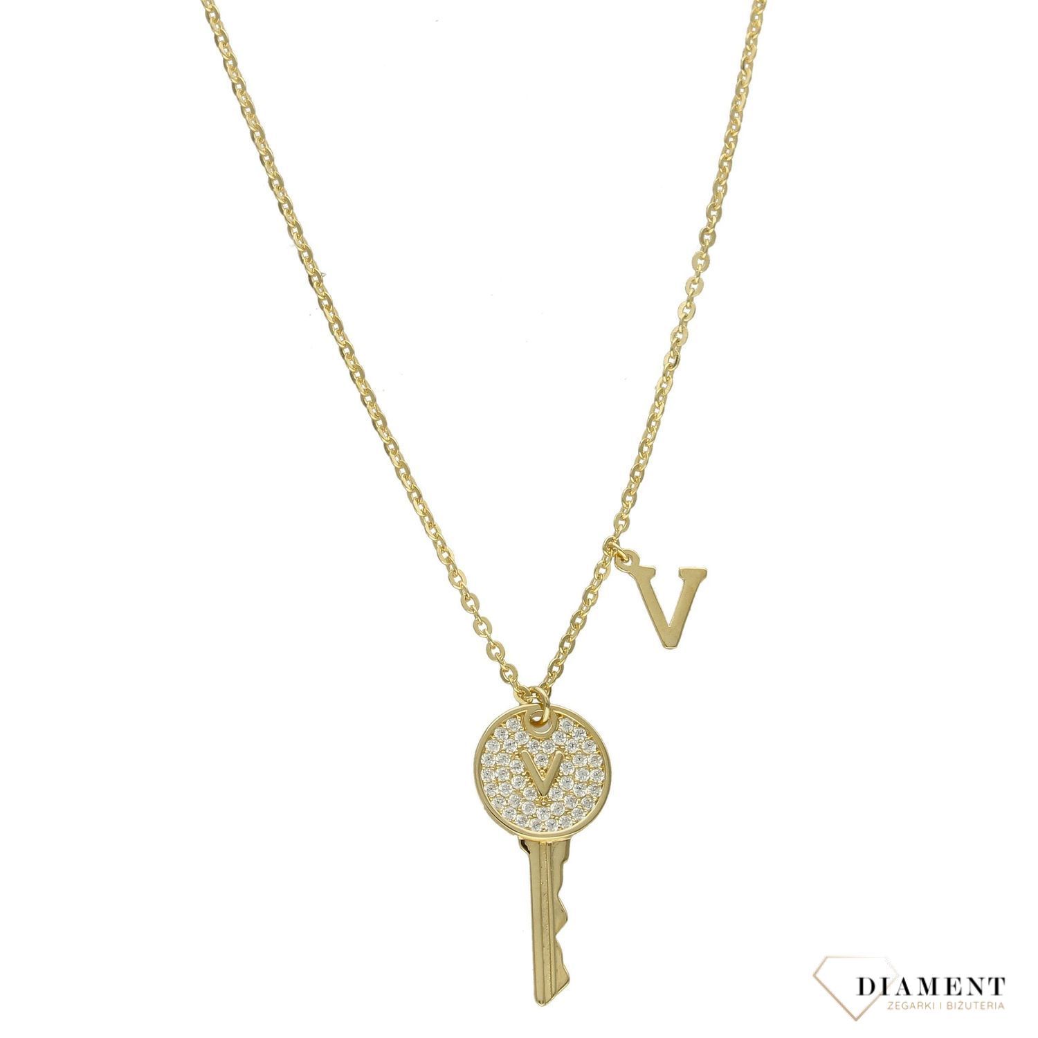 Naszyjnik pozłacany z kluczykiem i literką V DIA-NSZ-3062-925.jpg