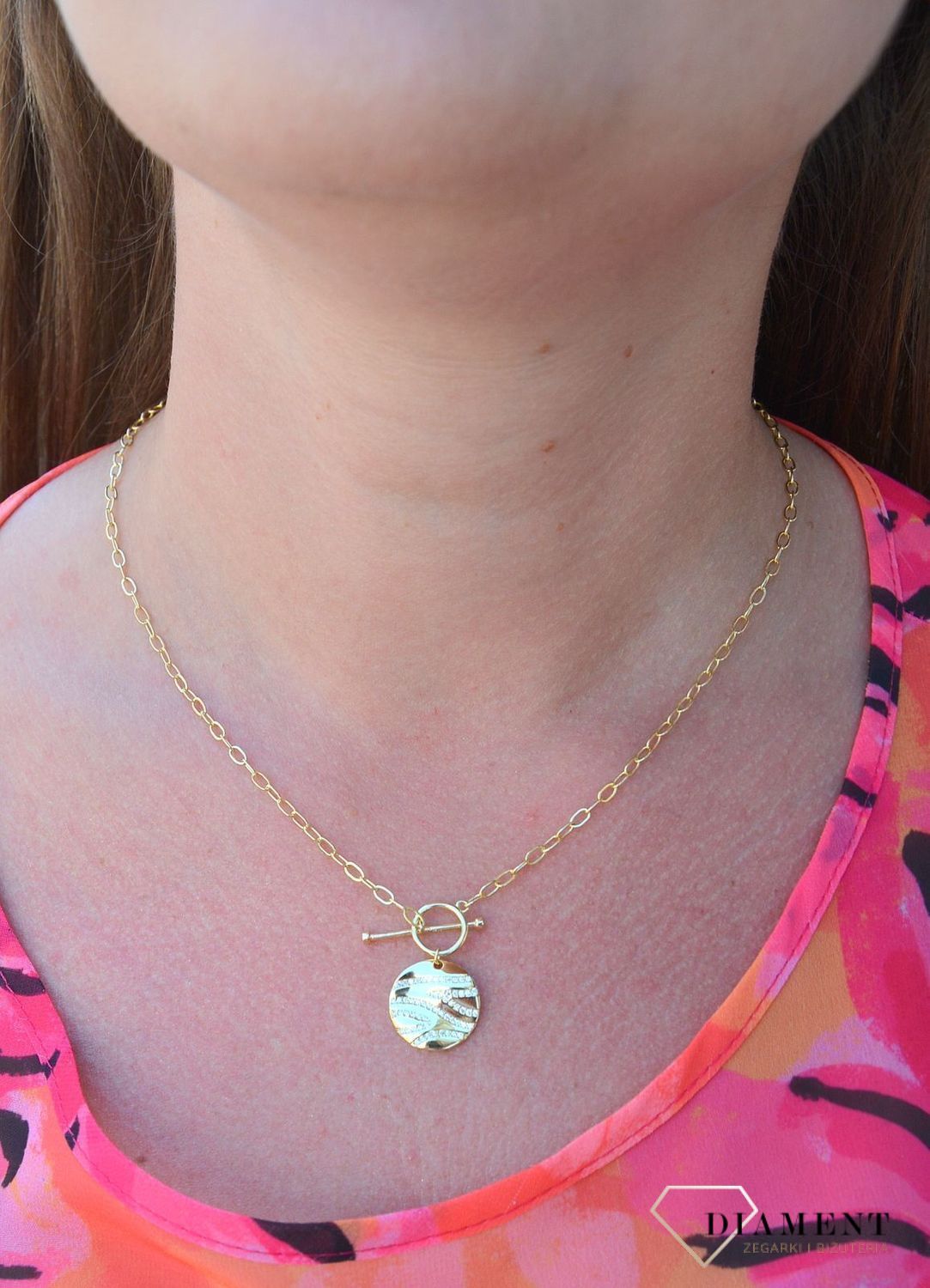 Srebrny naszyjnik pozłacany z zawieszką 'Kółko z cyrkoniami' DIA-NSZ-3063-925.jpg