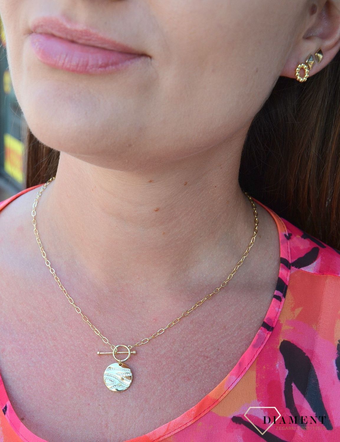 Srebrny naszyjnik pozłacany z zawieszką 'Kółko z cyrkoniami' DIA-NSZ-3063-925.jpg