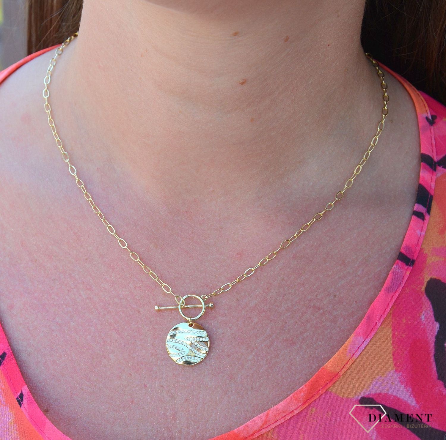 Srebrny naszyjnik pozłacany z zawieszką 'Kółko z cyrkoniami' DIA-NSZ-3063-925.jpg