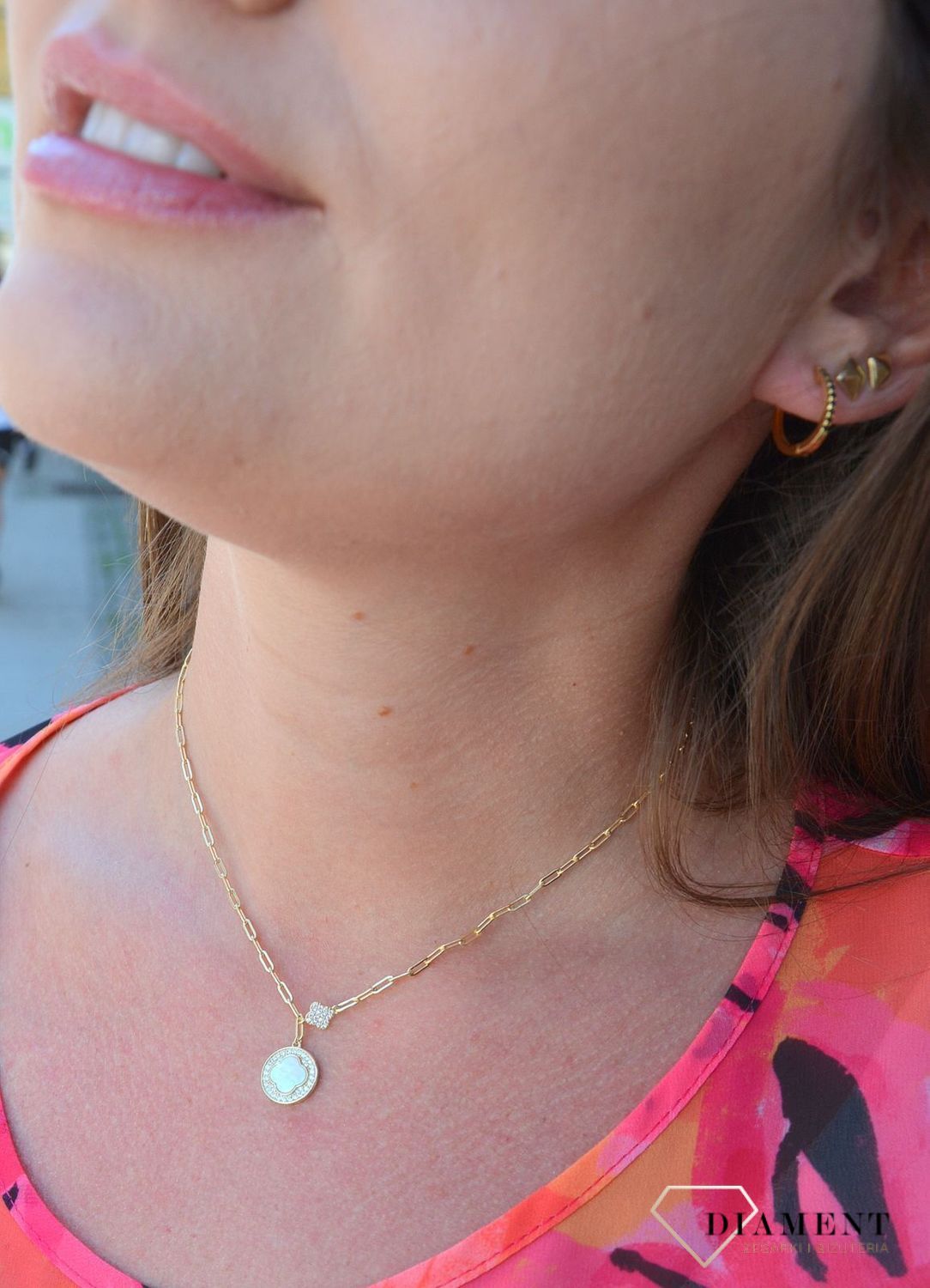 Srebrny naszyjnik pozłacany z zawieszką 'perłowa koniczynka' DIA-NSZ-3065-925.jpg