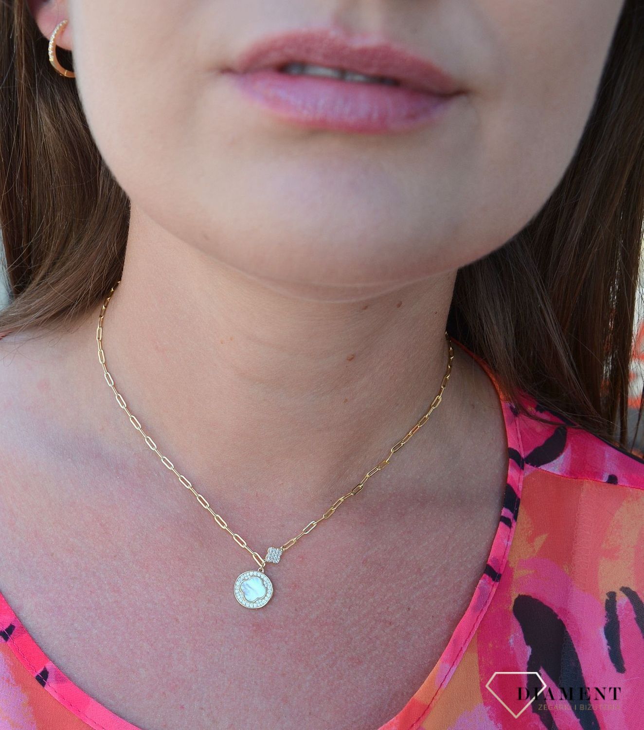 Srebrny naszyjnik pozłacany z zawieszką 'perłowa koniczynka' DIA-NSZ-3065-925.jpg