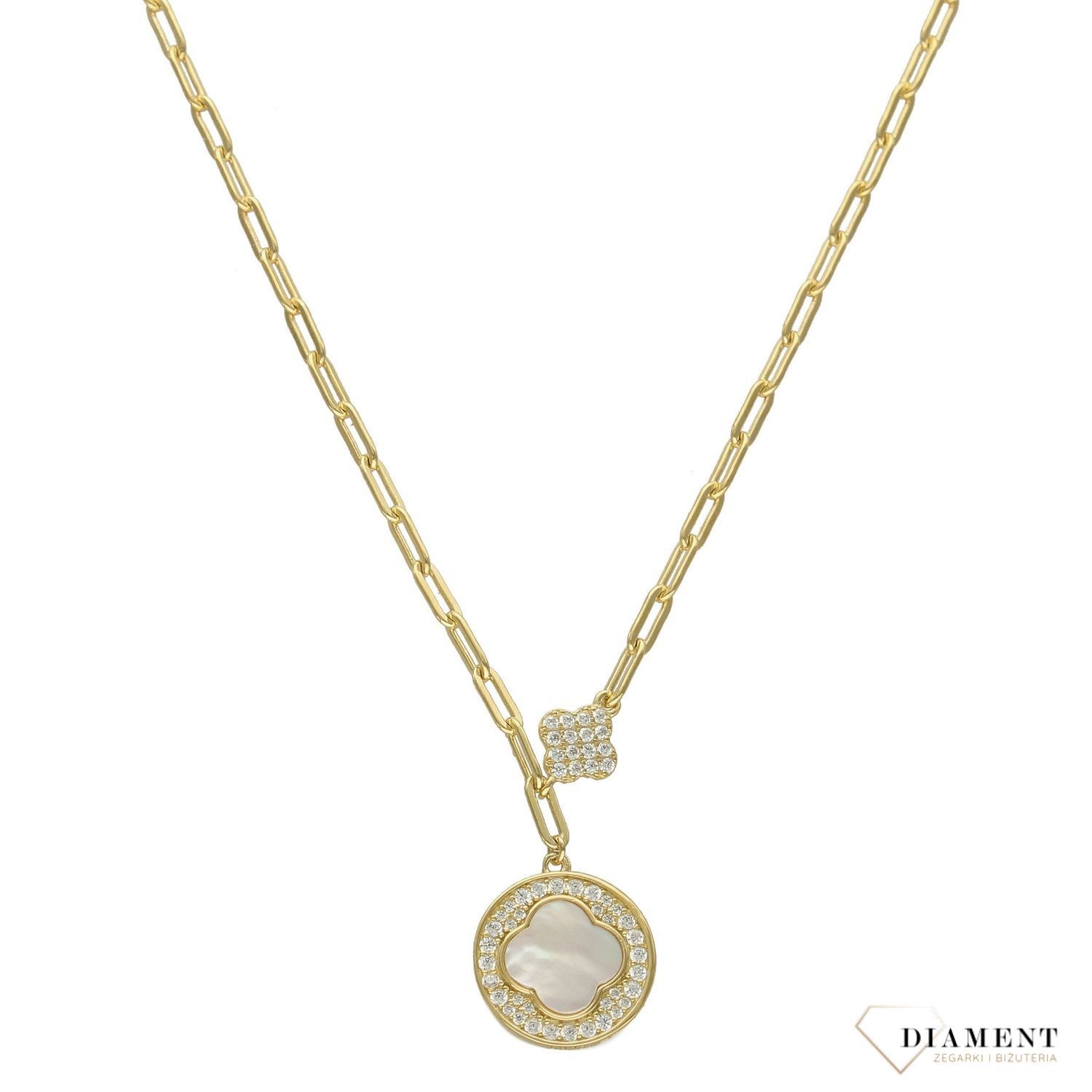 Srebrny naszyjnik pozłacany z zawieszką 'perłowa koniczynka' DIA-NSZ-3065-925.jpg