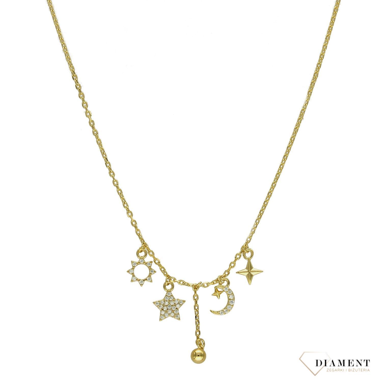 Naszyjnik pozłacany celebrytka z ozdobnymi zawieszkami DIA-NSZ-3067Z-925.jpg