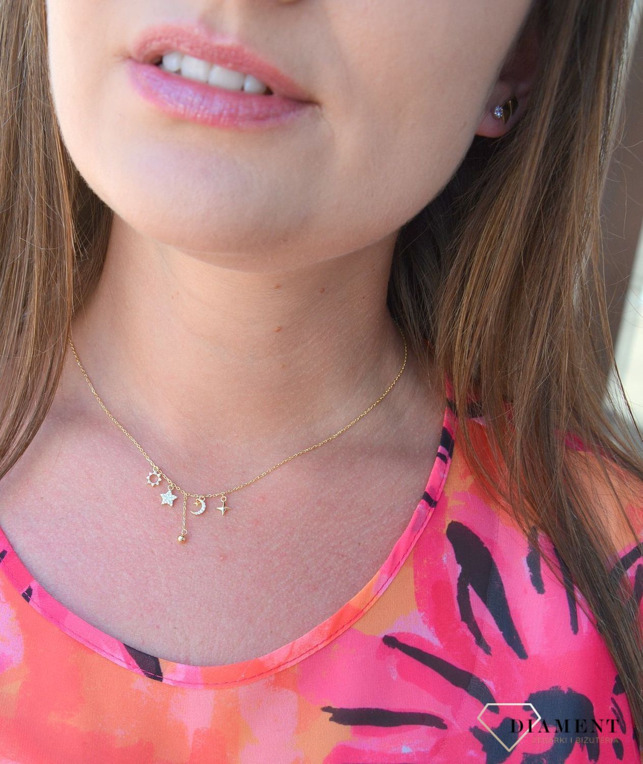 Naszyjnik pozłacany celebrytka z ozdobnymi zawieszkami DIA-NSZ-3067Z-925.jpg