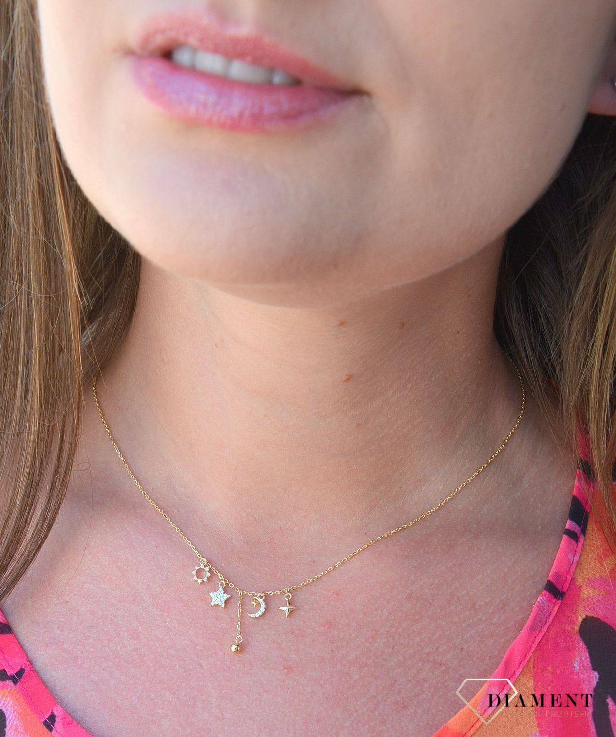 Naszyjnik pozłacany celebrytka z ozdobnymi zawieszkami DIA-NSZ-3067Z-925.jpg