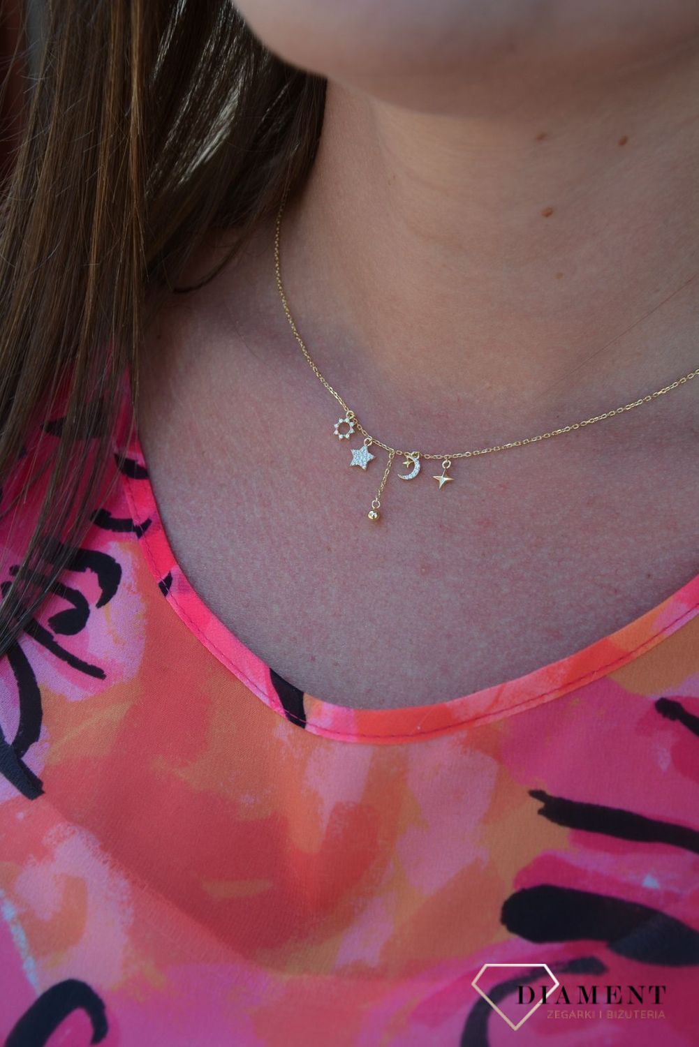 Naszyjnik pozłacany celebrytka z ozdobnymi zawieszkami DIA-NSZ-3067Z-925.jpg