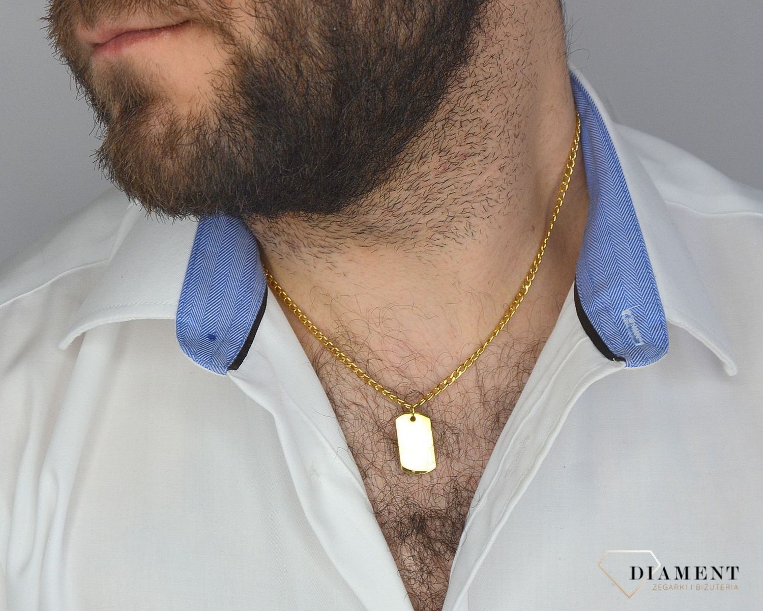 Naszyjnik męski stalowy nieśmiertelnik pozłacany do graweru DIA-NSZ-3078-STAL.jpg