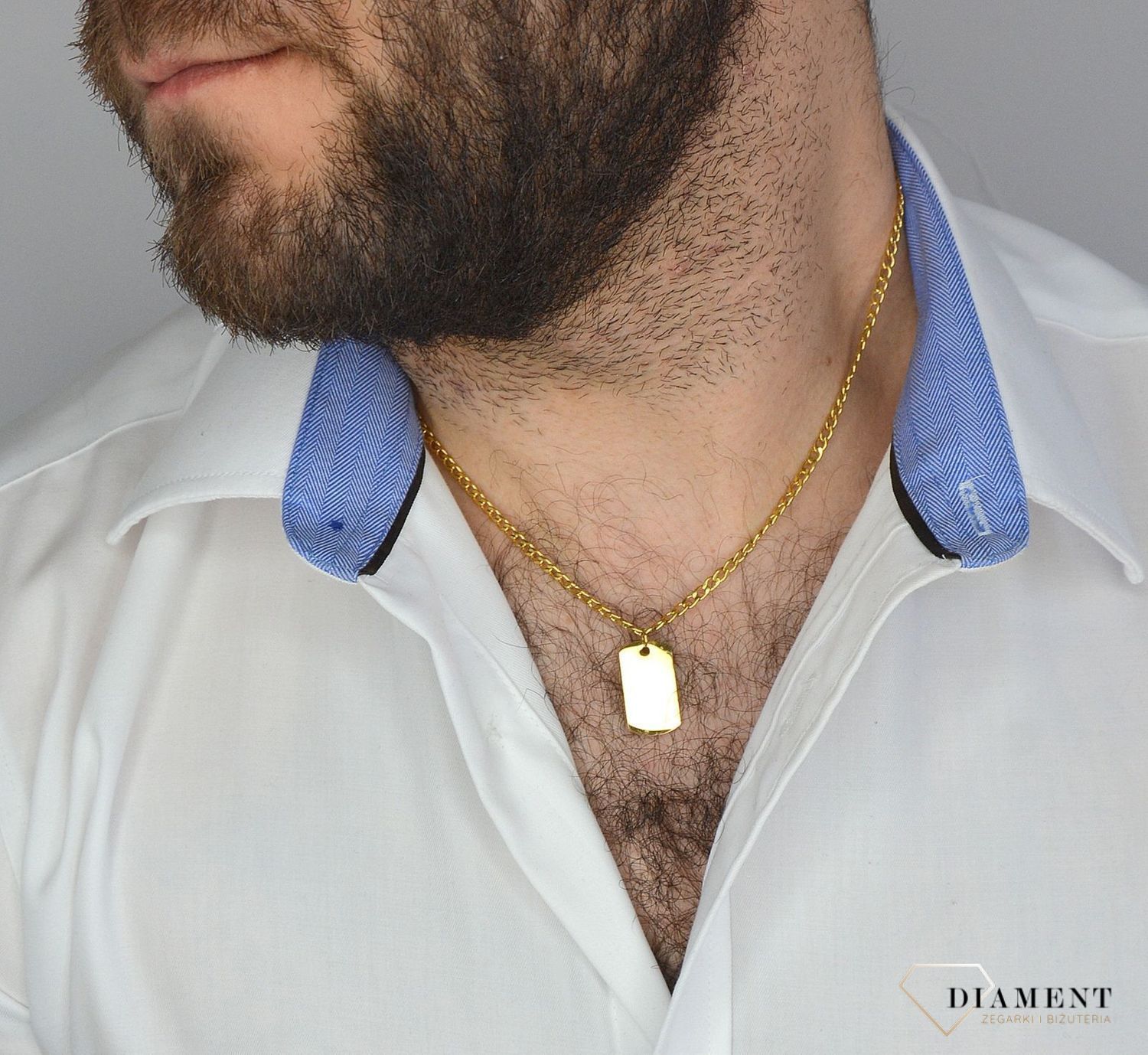 Naszyjnik męski stalowy nieśmiertelnik pozłacany do graweru DIA-NSZ-3078-STAL.jpg