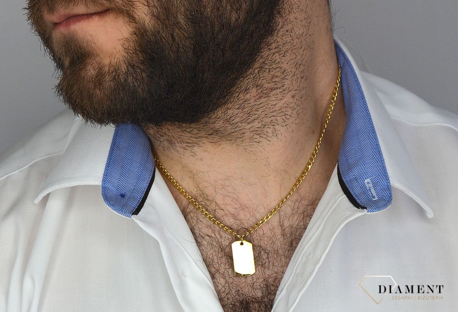 Naszyjnik męski stalowy nieśmiertelnik pozłacany do graweru DIA-NSZ-3078-STAL.jpg