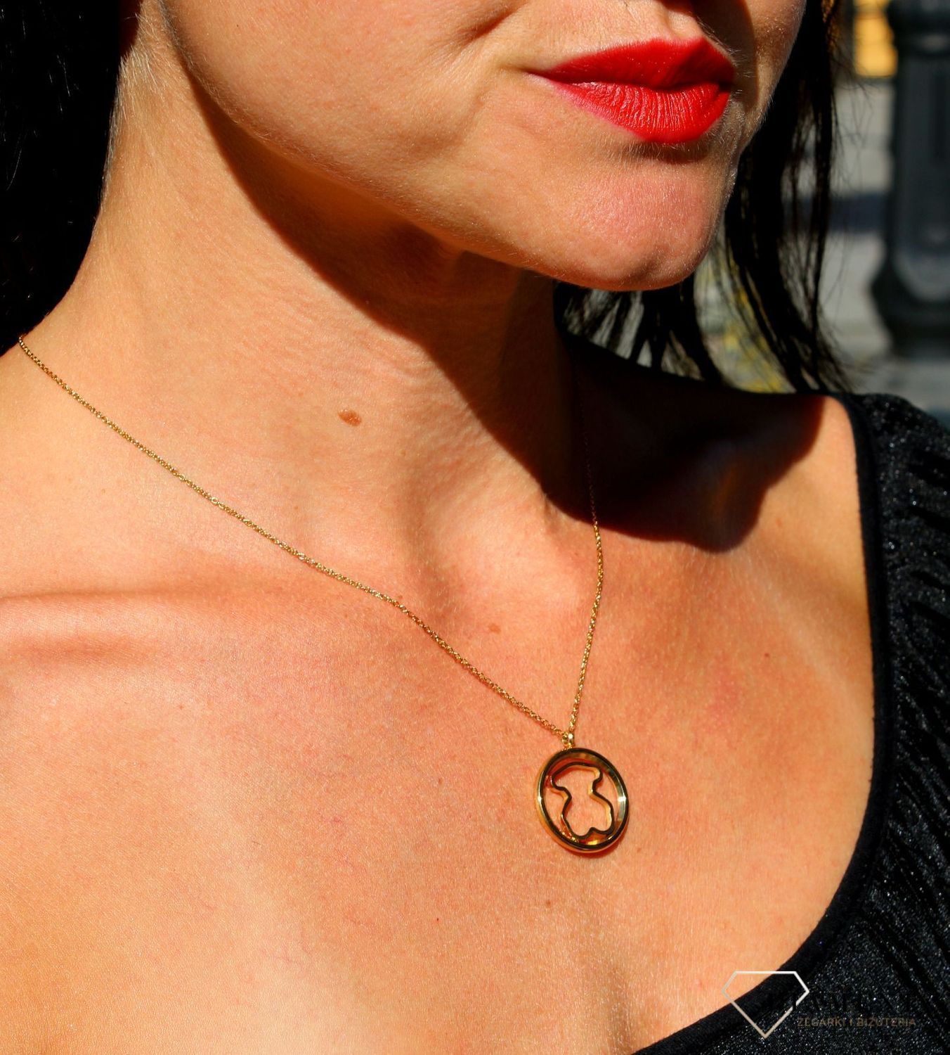 Stalowy naszyjnik pozłacany z zawieszką misiu w kółku DIA-NSZ-3311-STAL.jpg