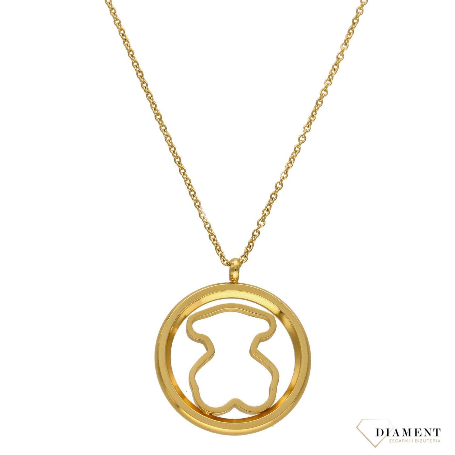 Stalowy naszyjnik pozłacany z zawieszką misiu w kółku DIA-NSZ-3311-STAL.jpg