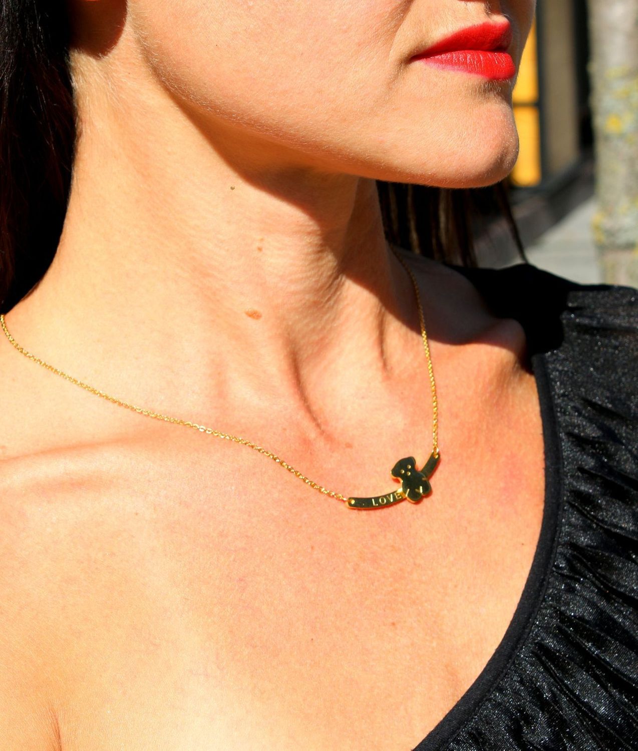 Stalowy naszyjnik z zawieszką w formie misia i blaszki z napisem LOVE DIA-NSZ-3319-STAL.jpg