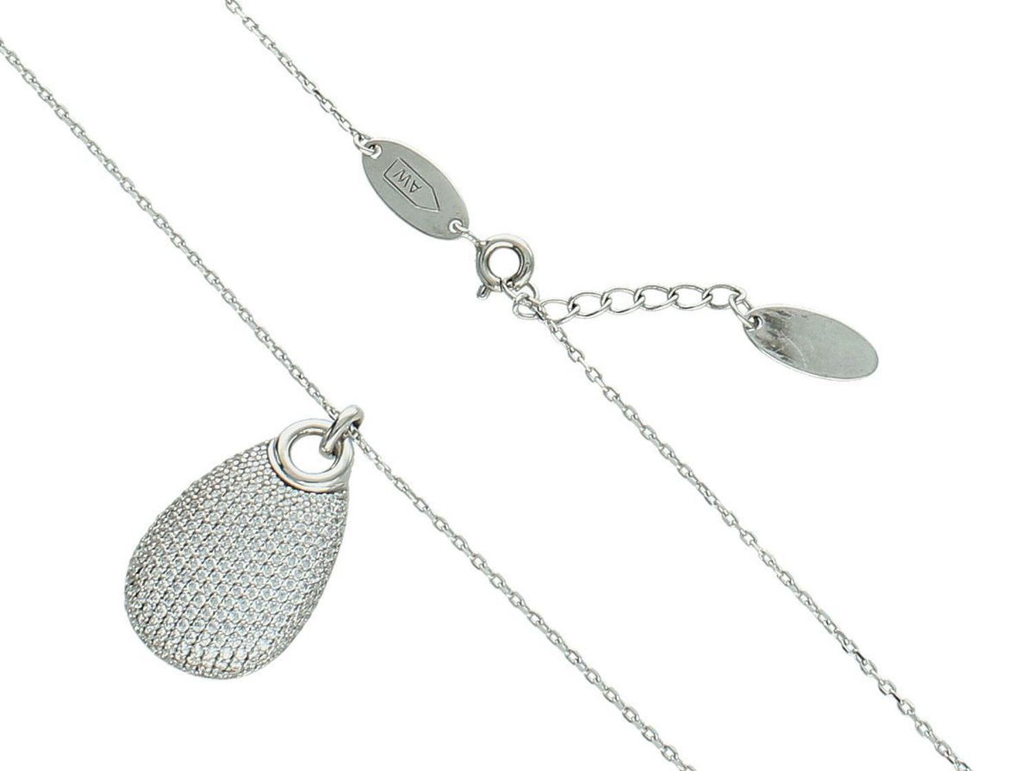 Naszyjnik damski srebrny 925 DIA-NSZ-3343-925 z zawieszką w kształcie łezki zdobioną cyrkoniami, długość 42+2 cm, zapięcie na karabińczyk. Elegancki i subtelny dodatek.1.jpg