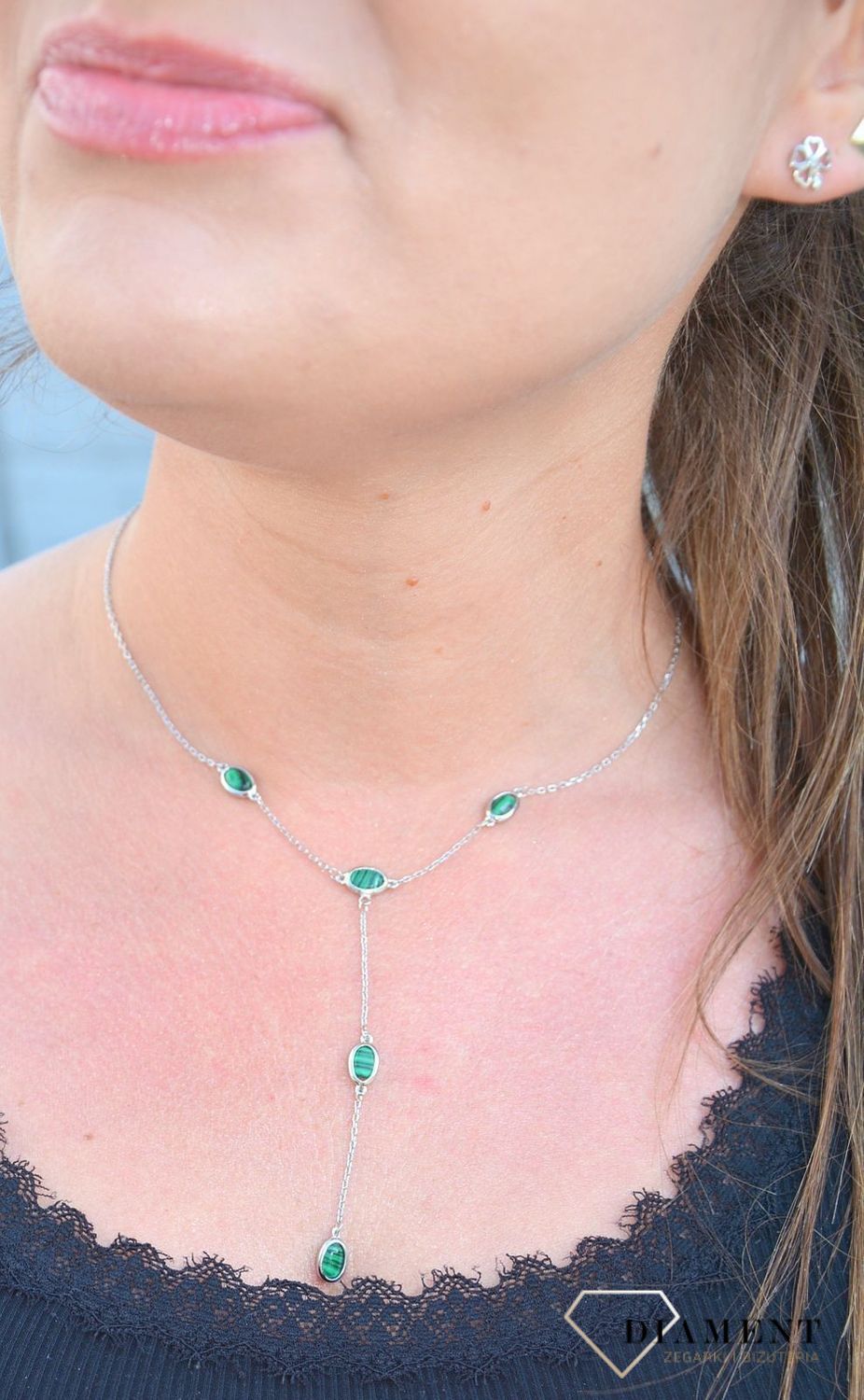 Srebrny naszyjnik celebrytka krawatka z malachitem DIA-NSZ-3552-925.jpg