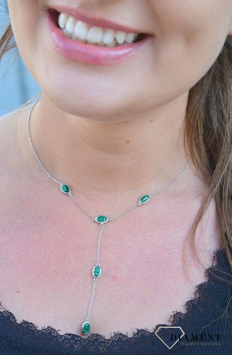 Srebrny naszyjnik celebrytka krawatka z malachitem DIA-NSZ-3552-925.jpg