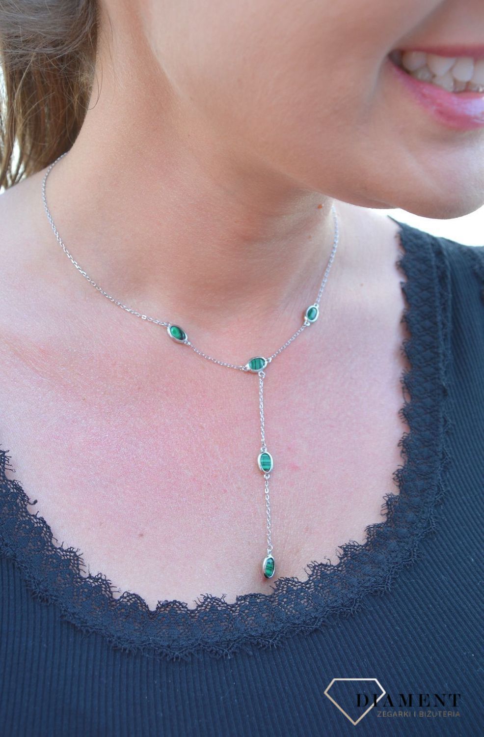 Srebrny naszyjnik celebrytka krawatka z malachitem DIA-NSZ-3552-925.jpg