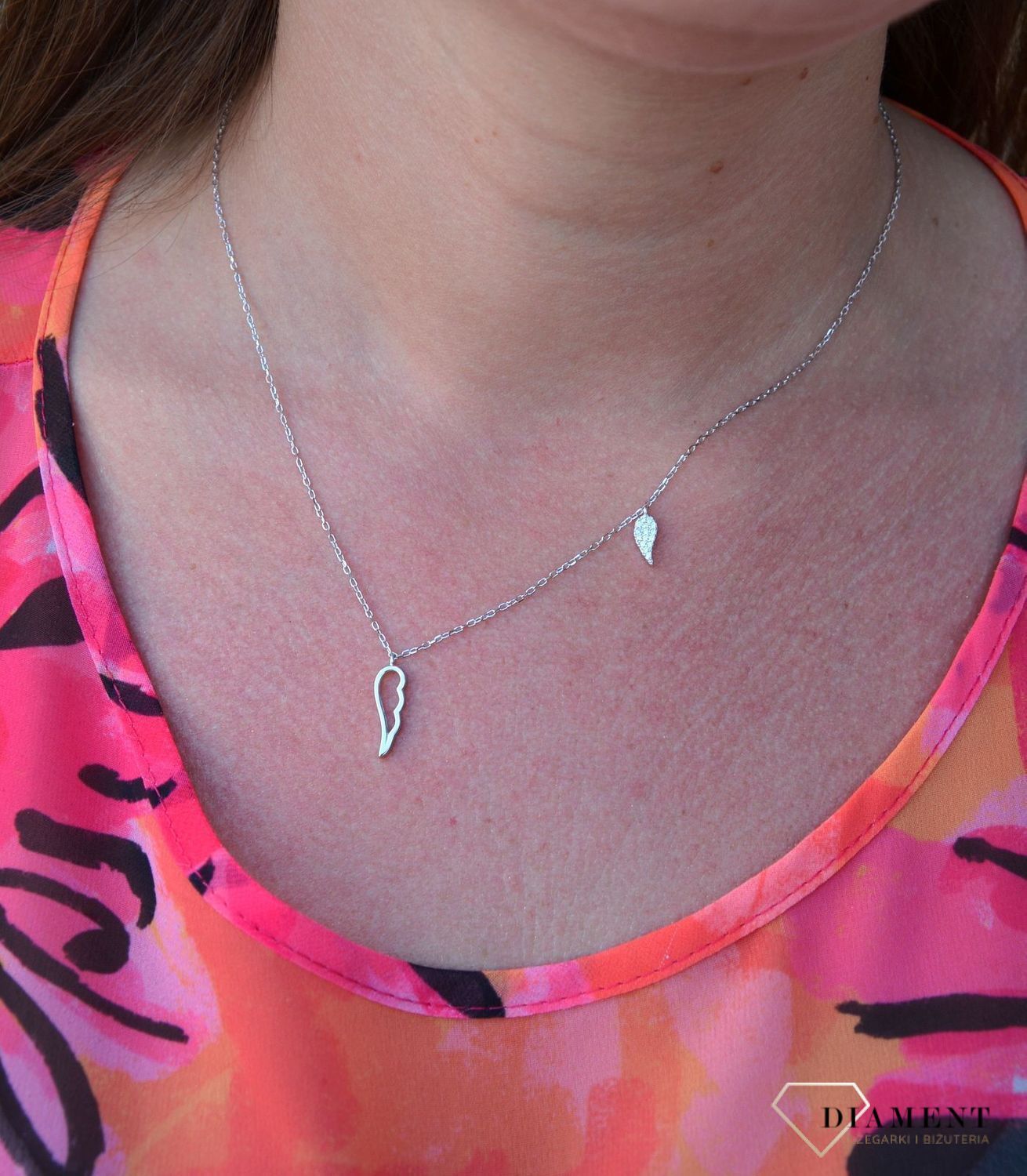 Srebrny naszyjnik celebrytka dwa skrzydełka z cyrkonią DIA-NSZ-3567-925.jpg