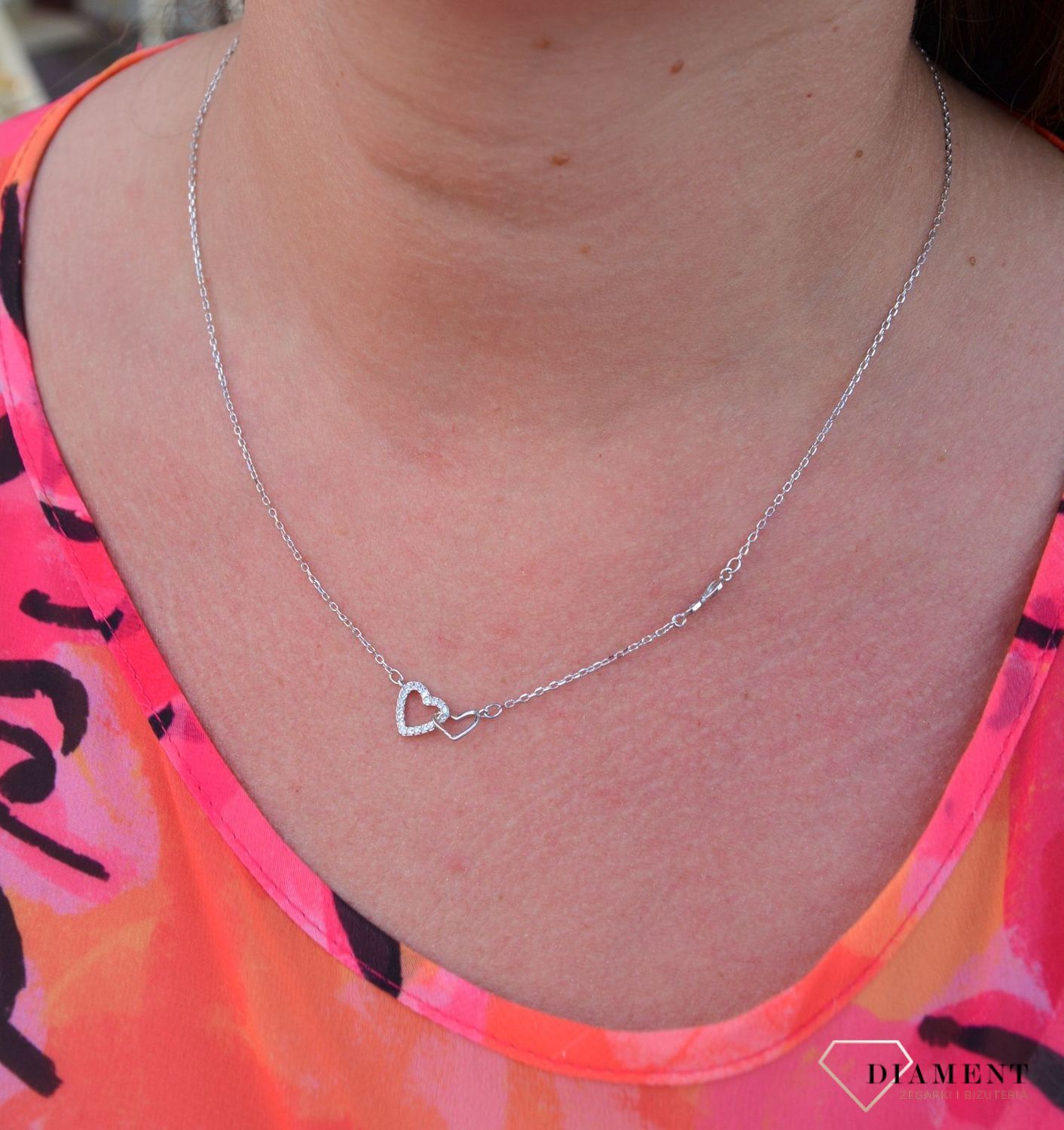 Srebrny naszyjnik celebrytka połączone serca ze znakiem nieskończoności DIA-NSZ-3571-925.jpg