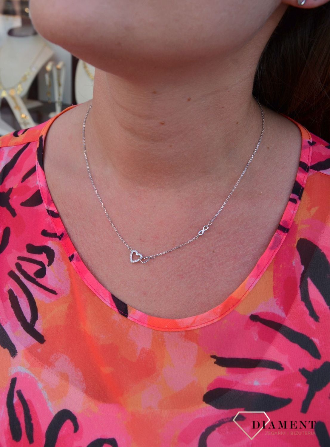 Srebrny naszyjnik celebrytka połączone serca ze znakiem nieskończoności DIA-NSZ-3571-925.jpg